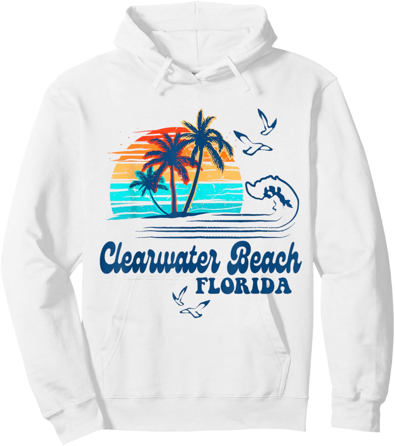 Clearwater Beach Florida 2025 Sunset Vintage 70's Retro Hoodie - Hoodie | White