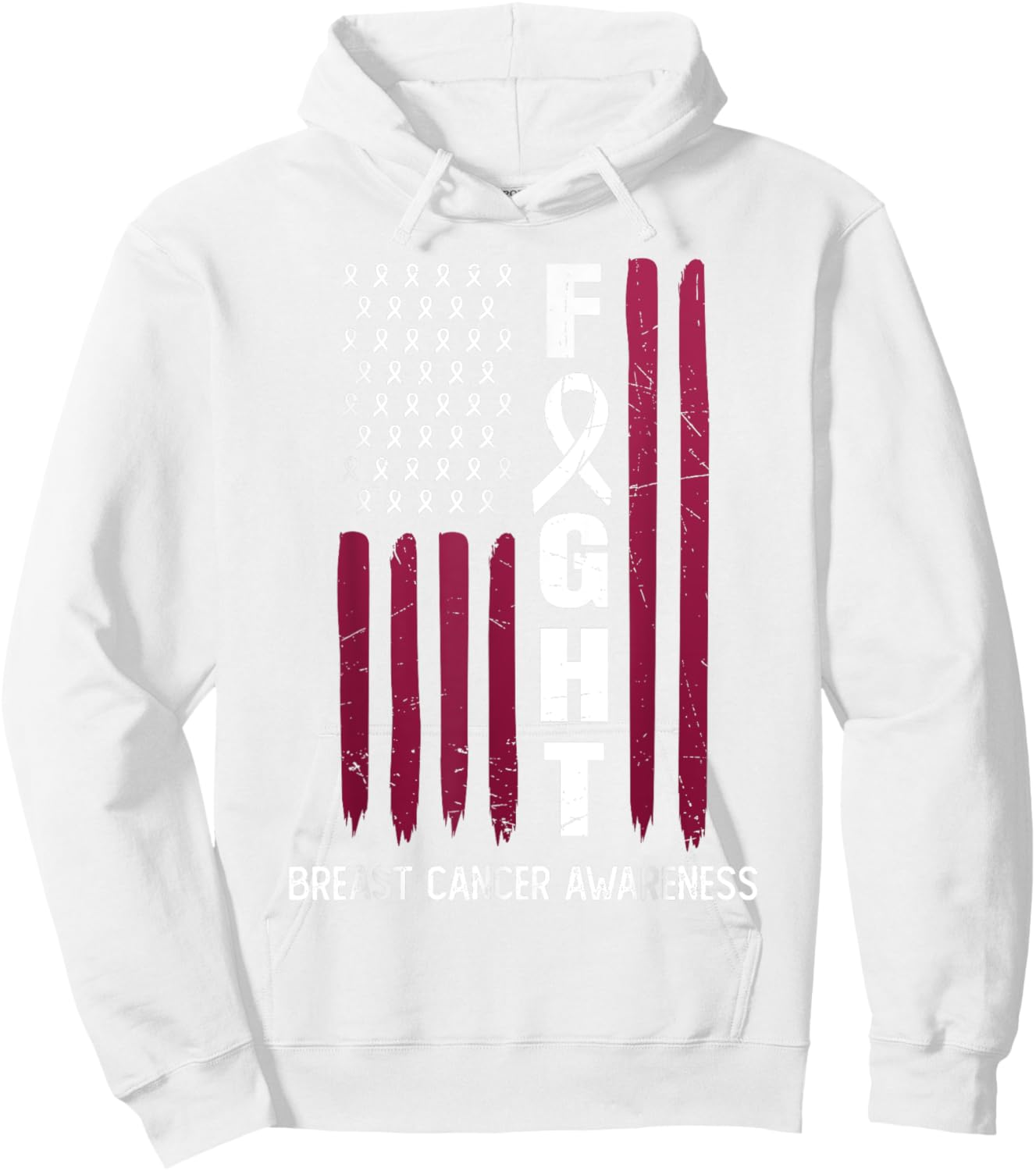 USA Pink Flag Breast Cancer Awareness Month - On Front Hoodie - Hoodie | White