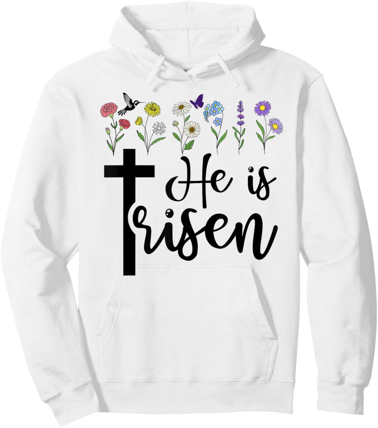He is Risen Happy Easter He has Risen Cross Jesus Christian Hoodie - Hoodie | White