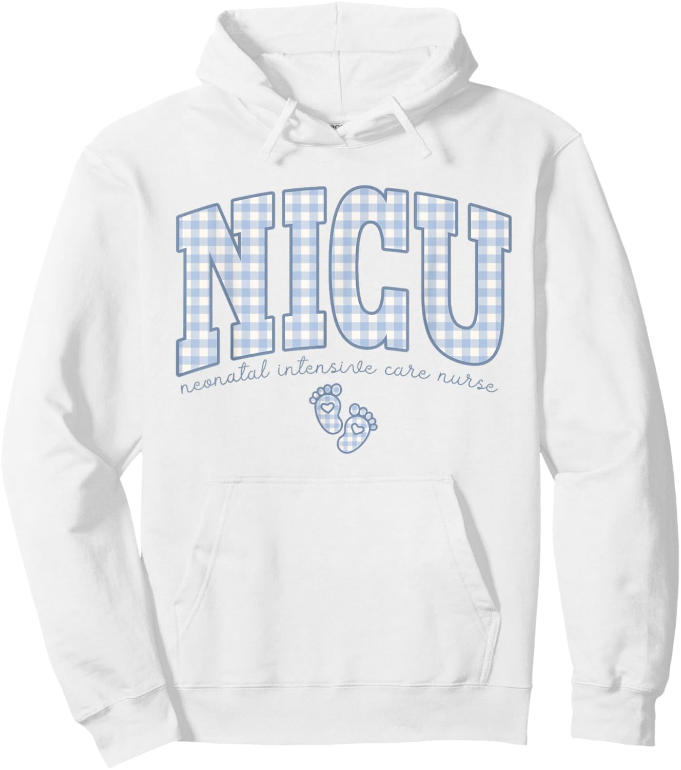 Women NICU Neonatal Intensive Care Nurse NICU Nurse Gingham Hoodie - Hoodie | White