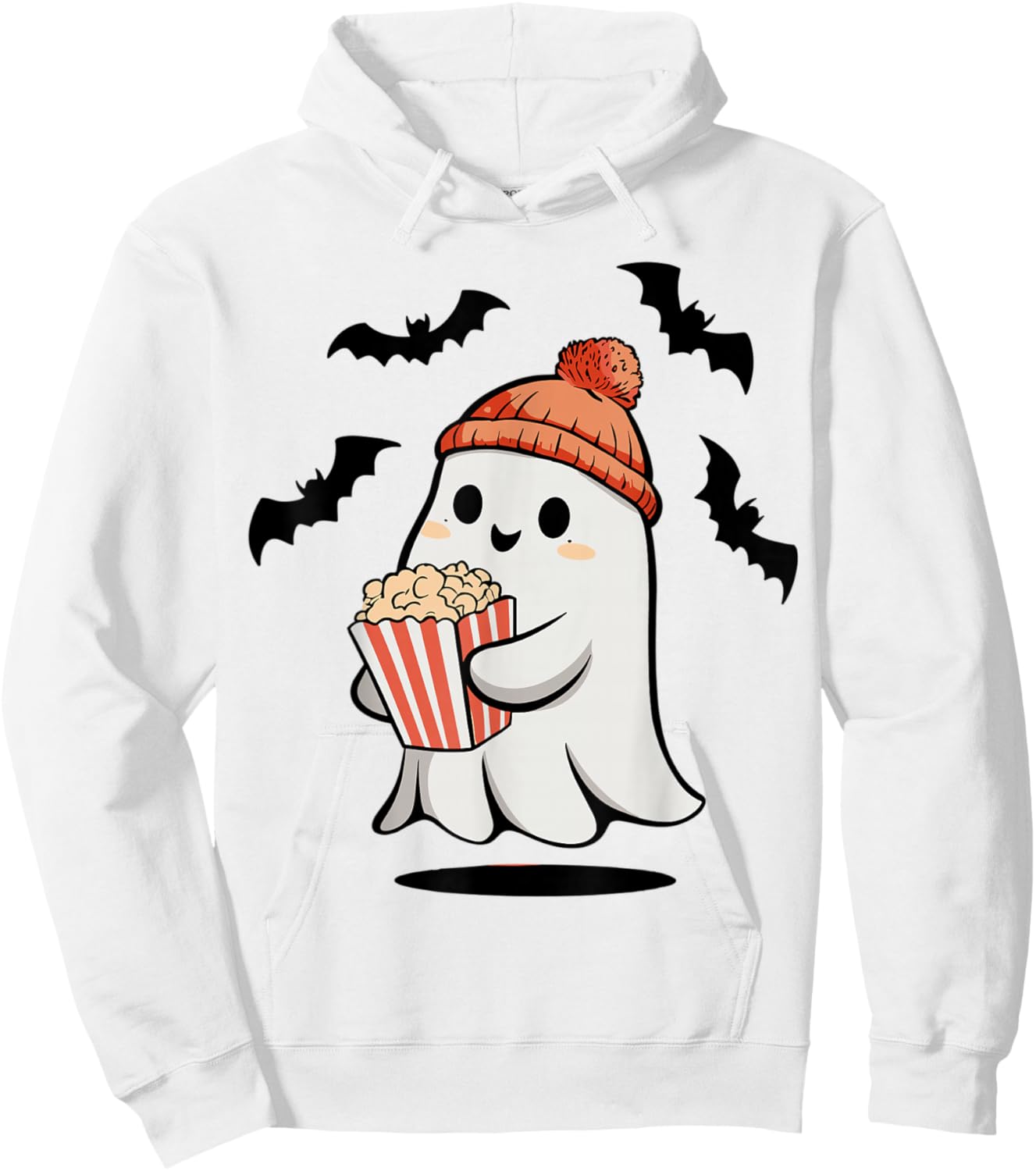 Funny Ghost Eating Pop Corn Lovers Spooky Halloween Hoodie - Hoodie | White