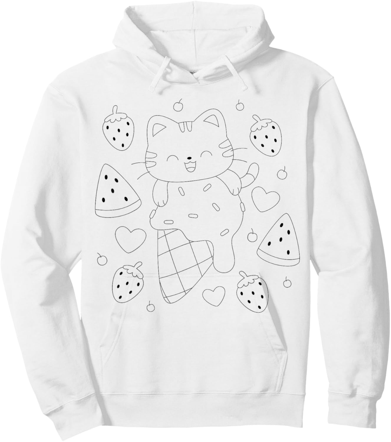 Cat with ice cream and strawberry to paint and color Hoodie - Hoodie | White