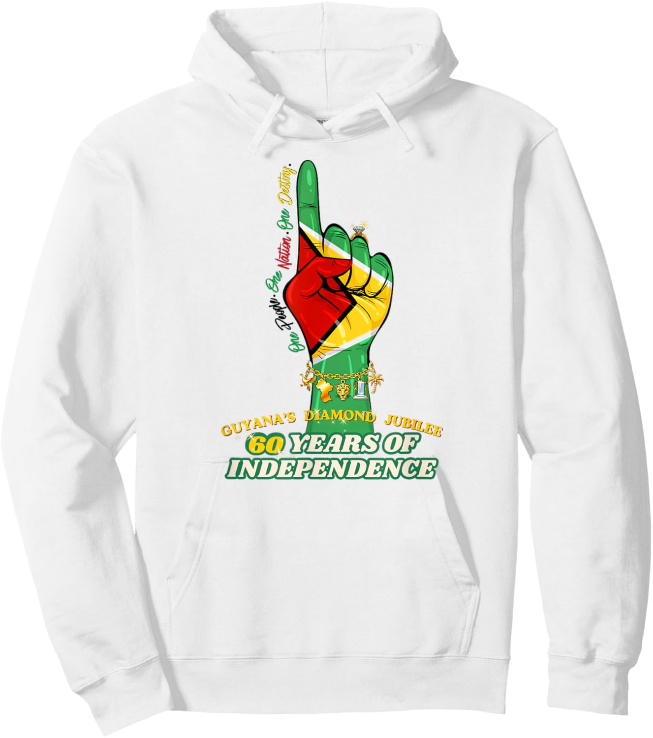 Celebrating 60 Years of Independence Guyana Diamond Jubilee Hoodie - Hoodie | White