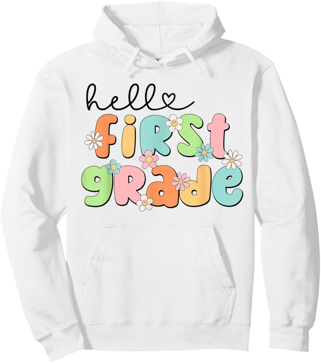 Hello 1st Grade Back to School Groovy Teacher Kids Girls Hoodie - Hoodie | White