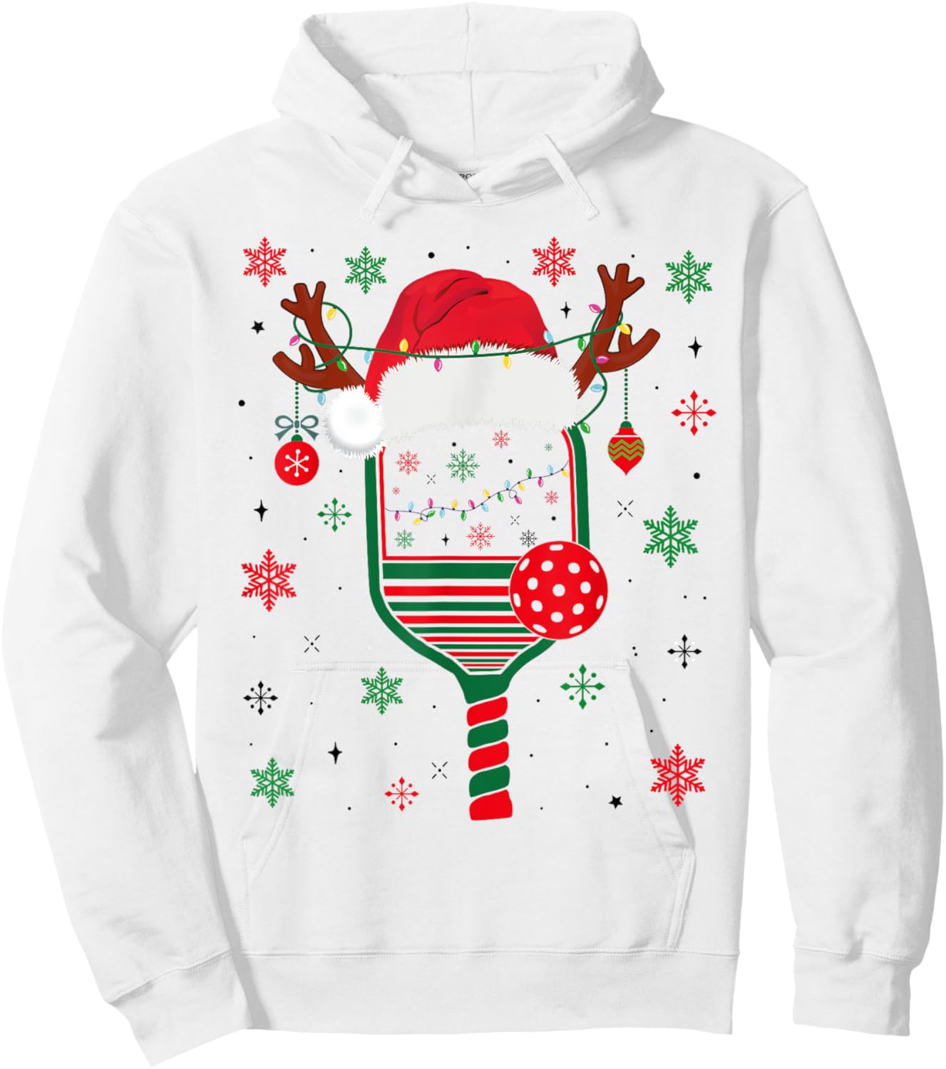 Pickleball Player Christmas Holiday Reindeer Xmas Women Men Hoodie - Hoodie | White