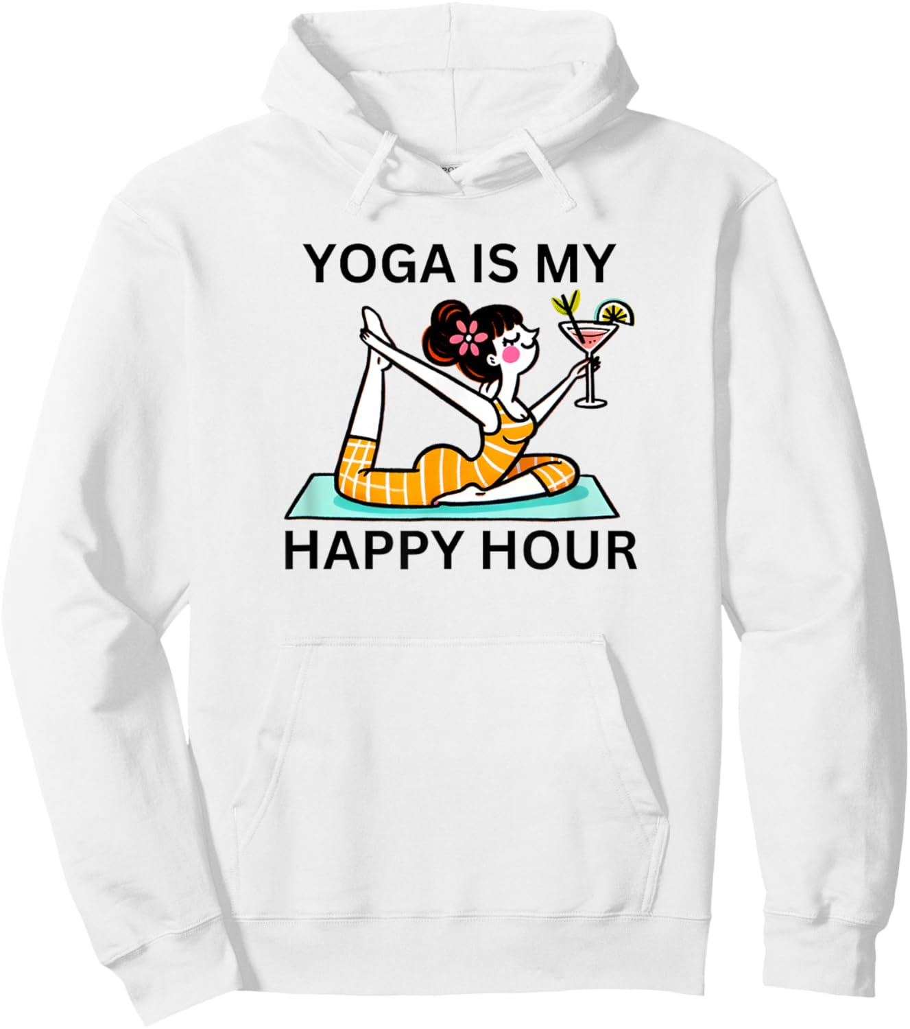 Funny Yoga Is My Happy Hour Martini Hoodie - Hoodie | White