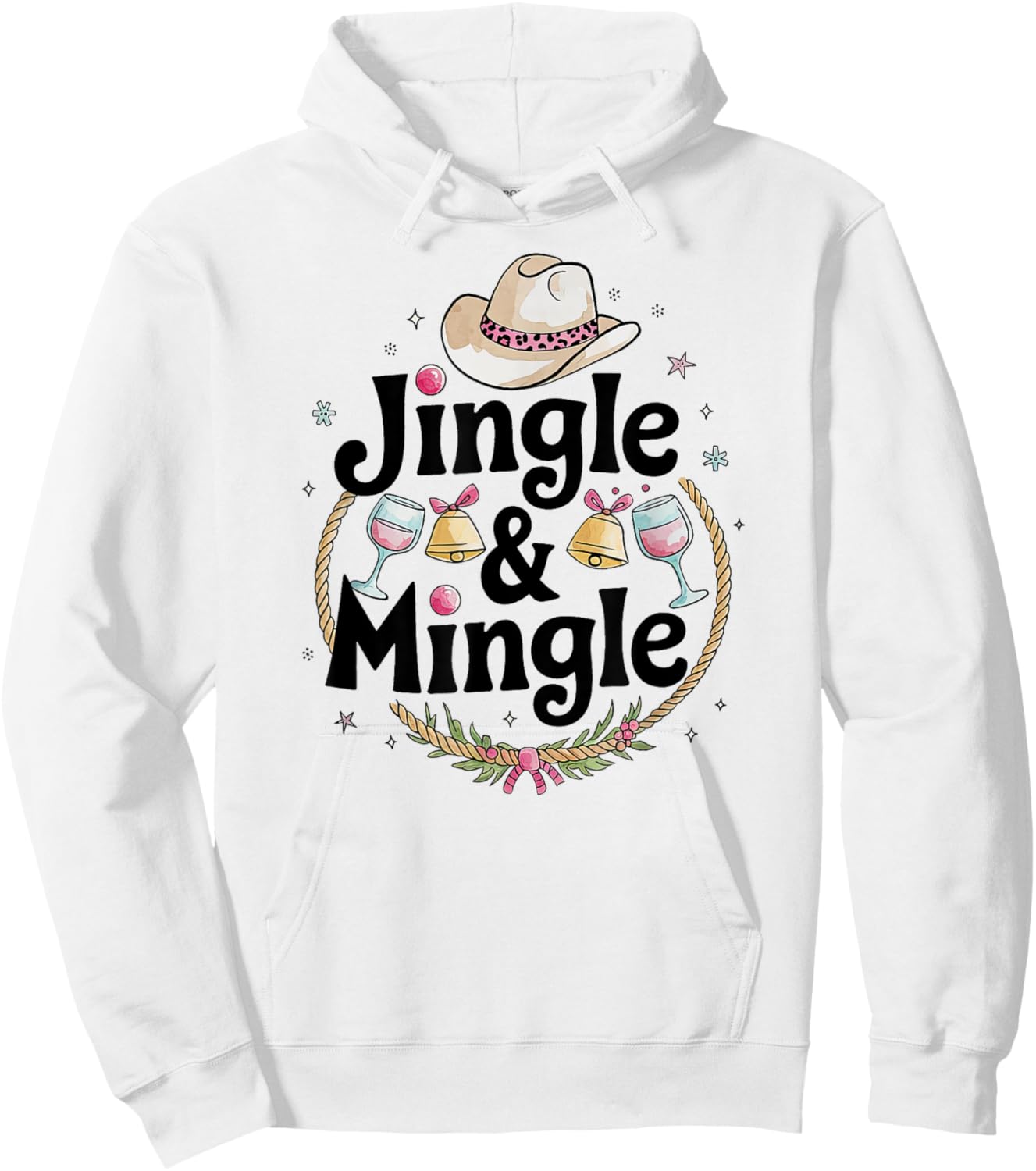 Cowgirl Christmas Party Pink Happy Hour Jingle & Mingle Hoodie - Hoodie | White