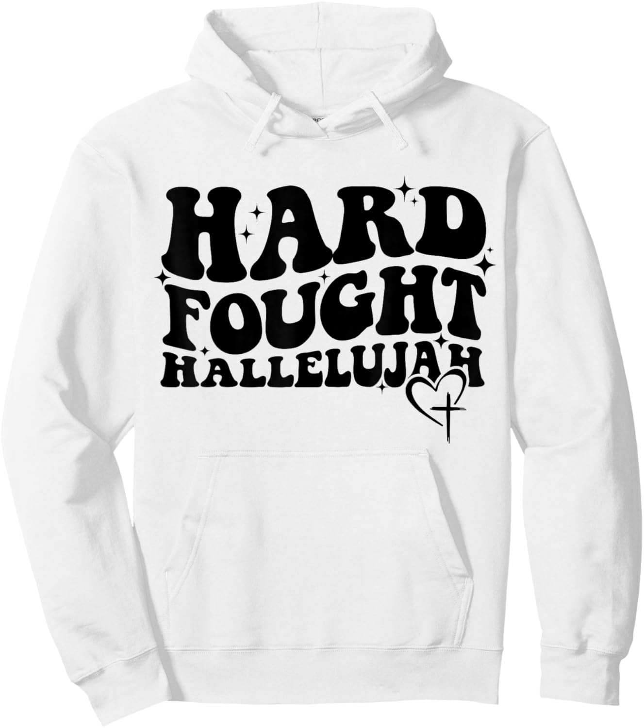 Hard Fought Hallelujah Cross Heart Sparkle Art Hoodie - Hoodie | White