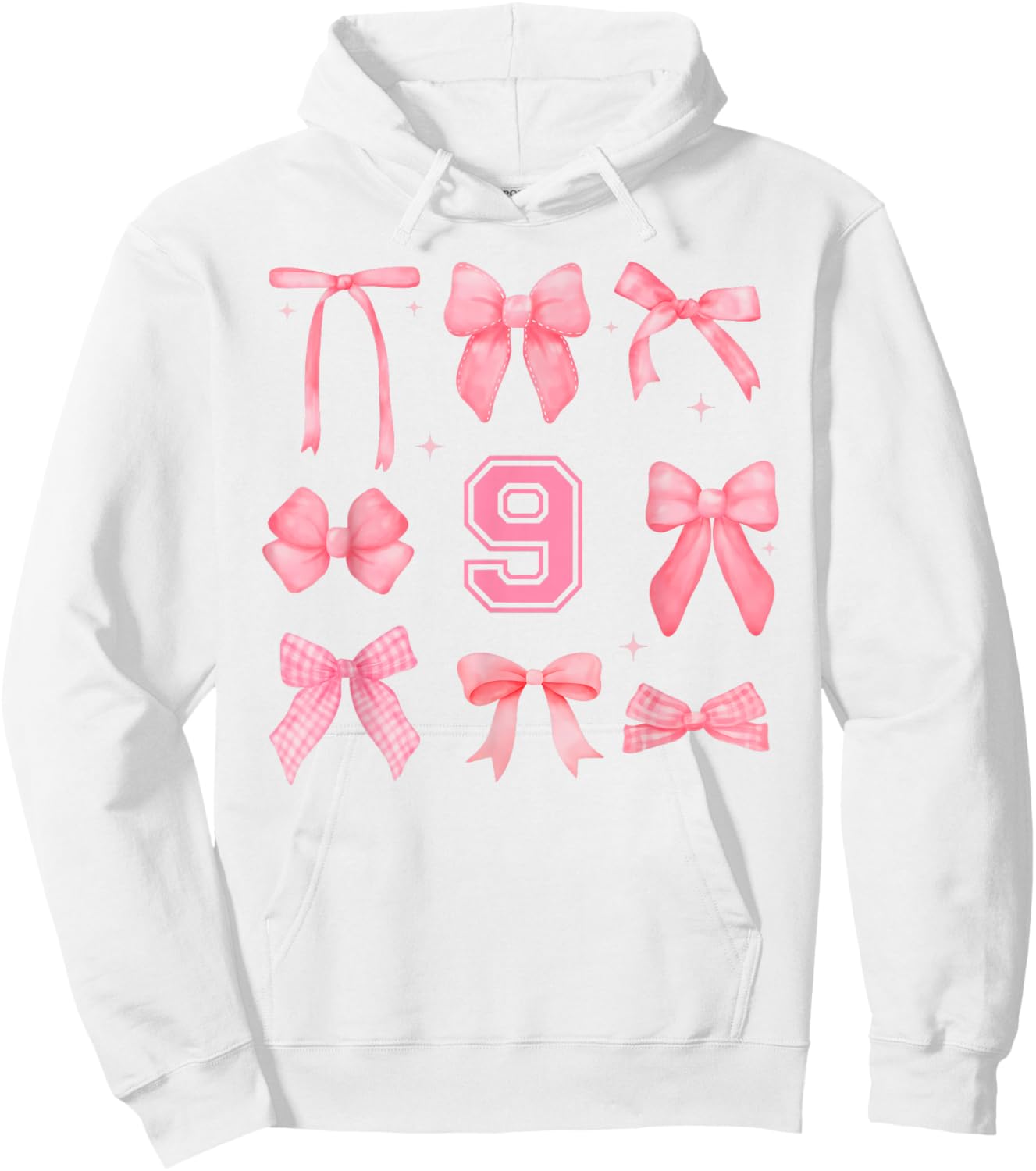Hello Nine Coquette Preppy Pink Bow 9th Ninth Birthday Girl Hoodie - Hoodie | White
