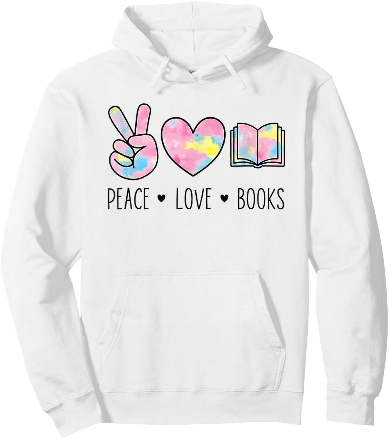 Peace Love Books Pastel Reading Heart Art for Book Lovers Hoodie - Hoodie | White