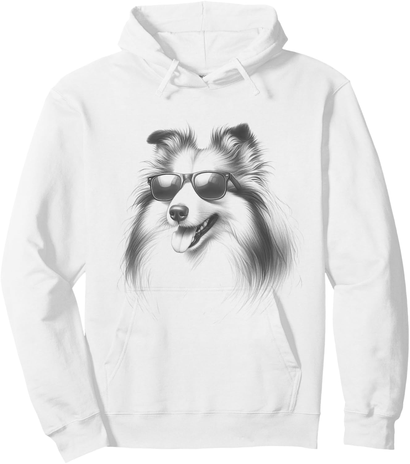 Vintage Shetland Sheepdog with Sunglasses Drawing Sheltie Hoodie - Hoodie | White