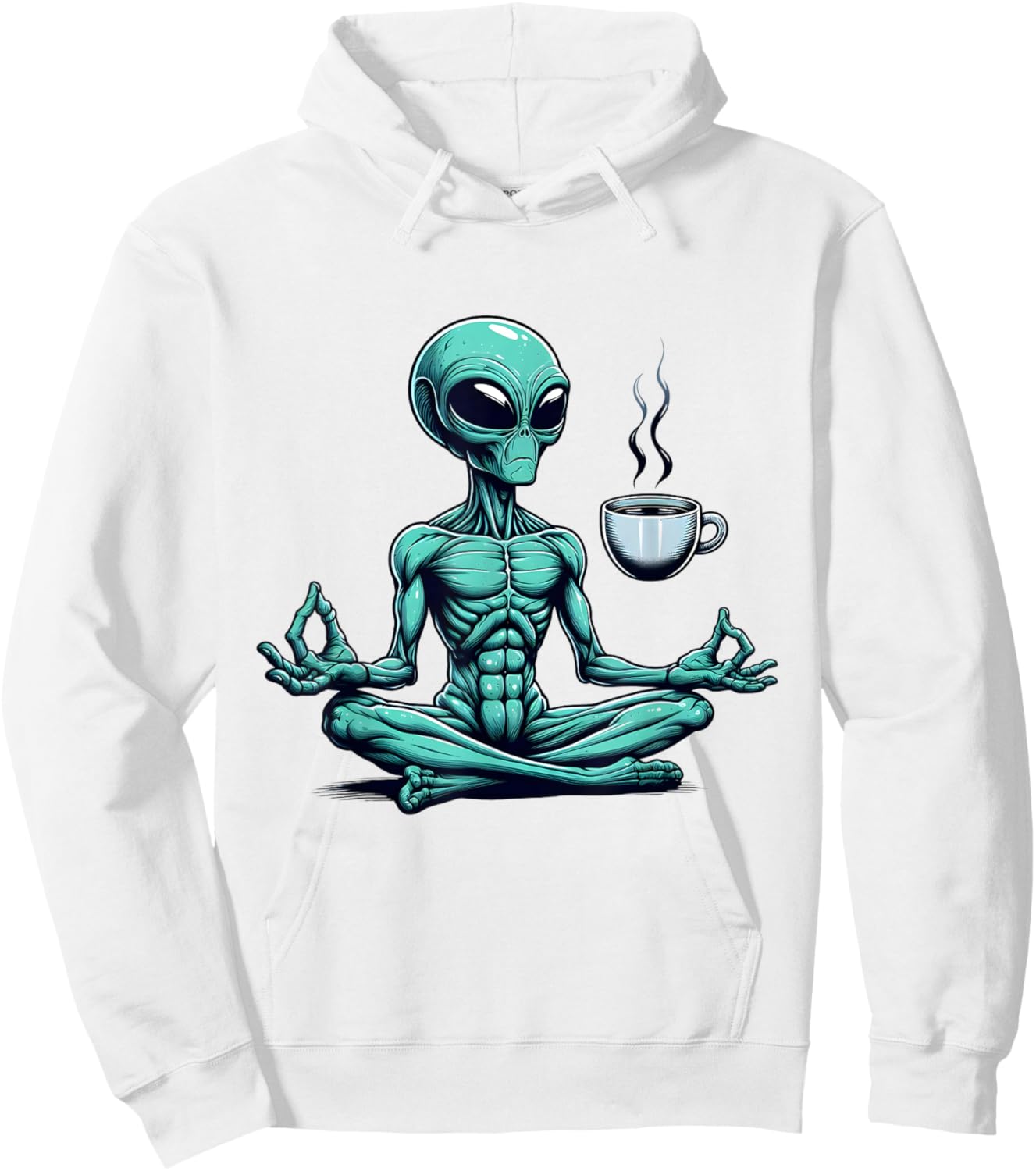 Alien Yoga With Coffee Mug UFO Lover Funny Meditate Poses Hoodie - Hoodie | White