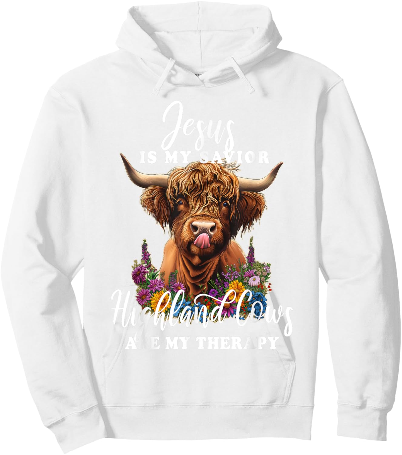 Highland Cow Jesus Christian Religious Highland Cow Hoodie - Hoodie | White