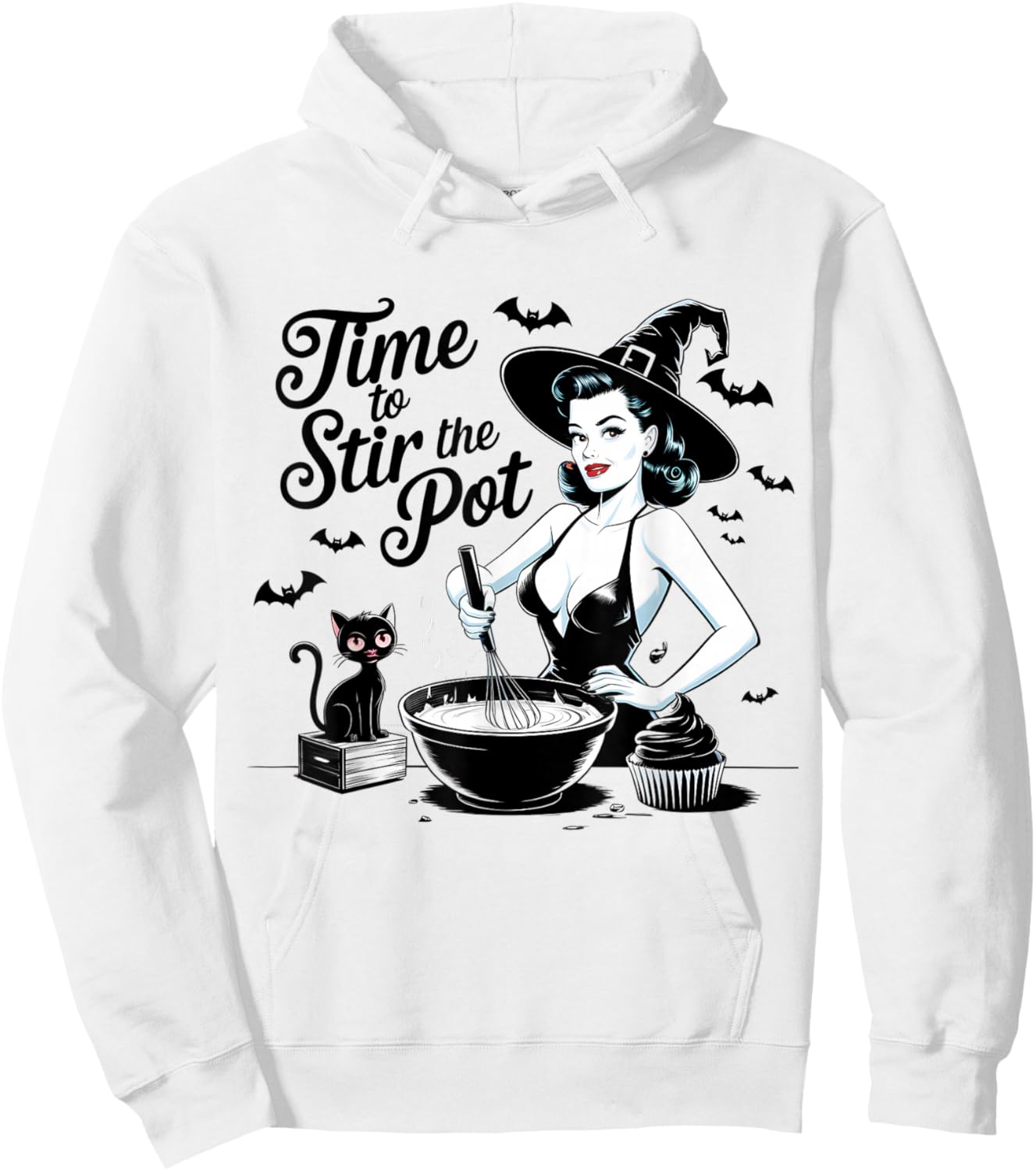Witch Pin-Up Retro Baking Halloween Vintage Hoodie - Hoodie | White