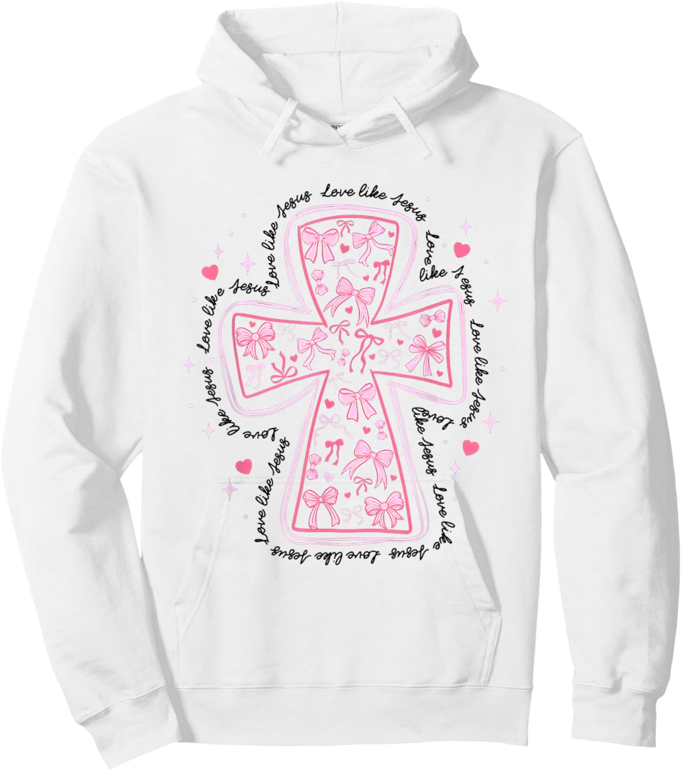 Love Like Jesus Coquette Heart Cross Christian Valentine Hoodie - Hoodie | White
