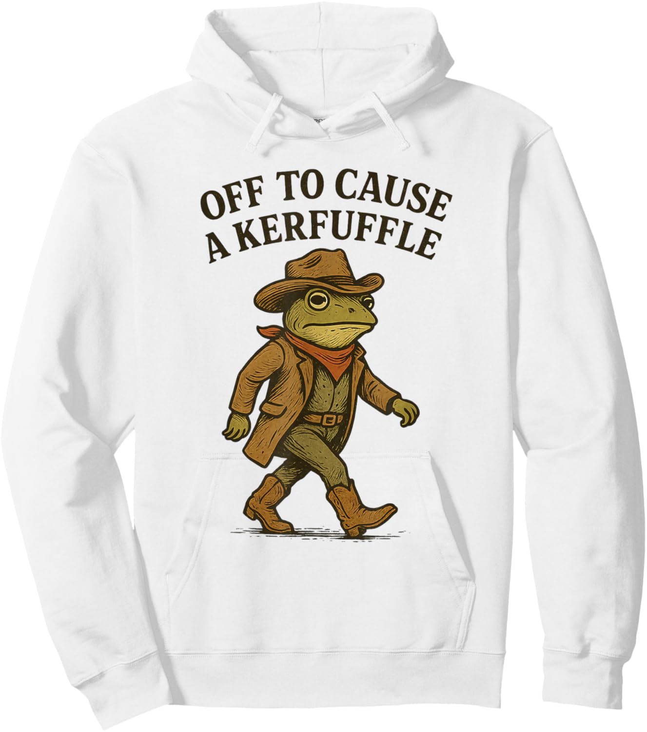 Cowboy Frog Off to Cause a Kerfuffle Vintage Adventure Wear Hoodie - Hoodie | White