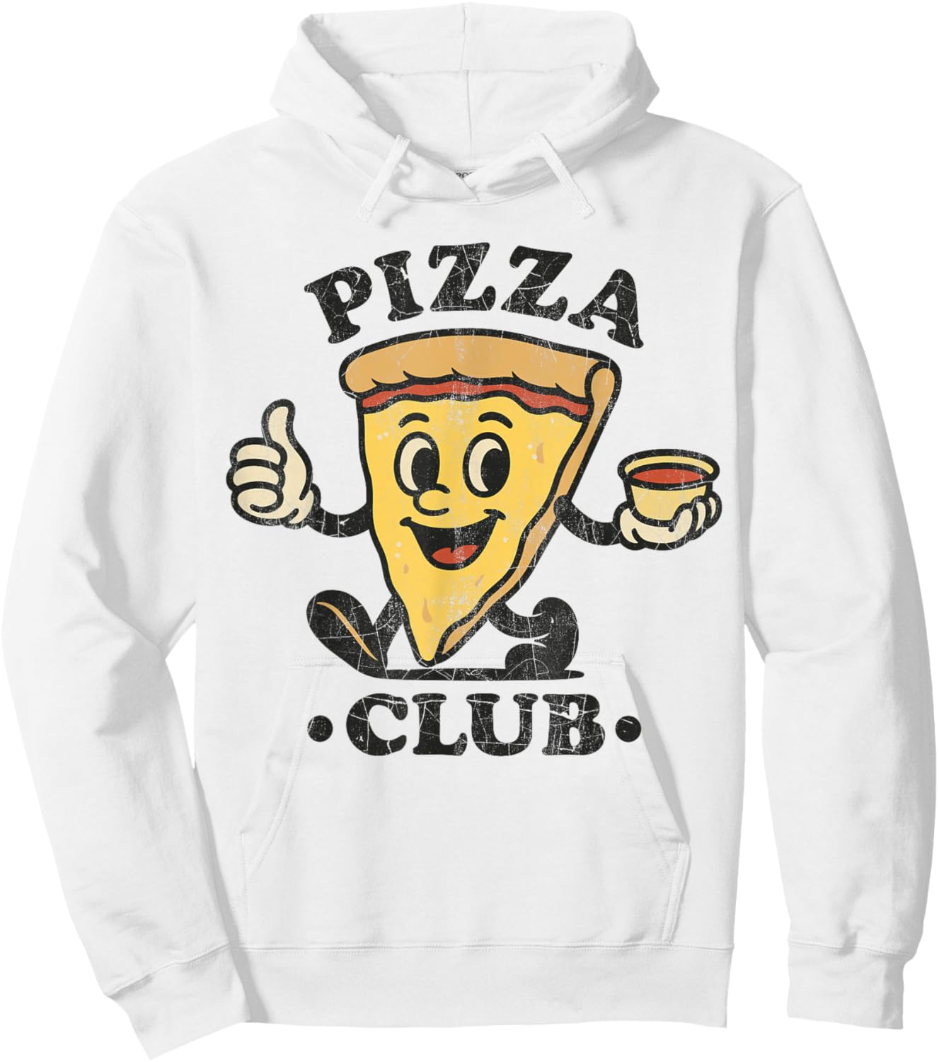 Pizza Club Retro Cartoon Mascot Slice Hoodie - Hoodie | White