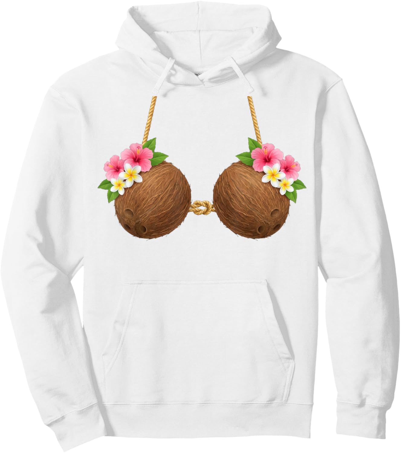 Tiki Luau Hula Hawaiian Coconut Bra with Coconut Breasts Hoodie - Hoodie | White