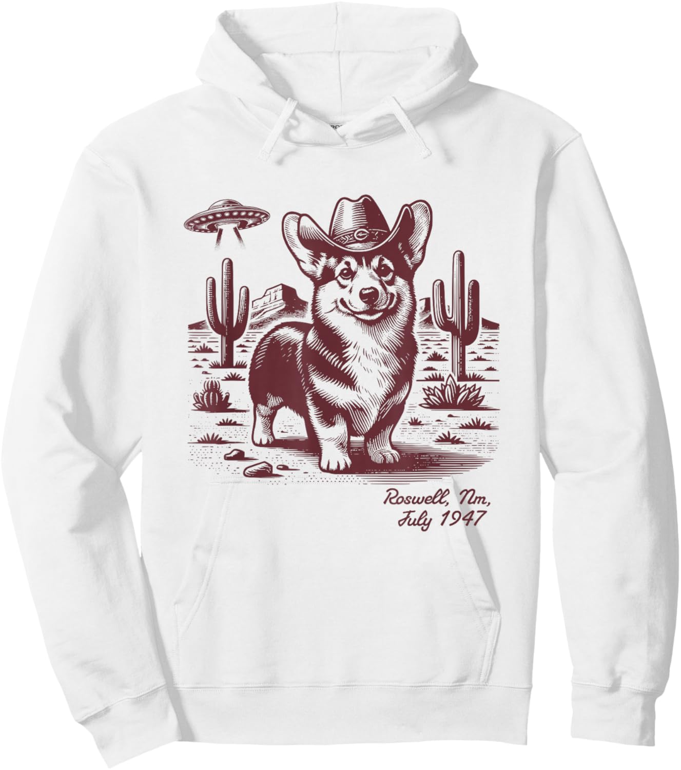 Retro 90s Cowgirl Western Cowboy Corgi Ufo Alien Hoodie - Hoodie | White