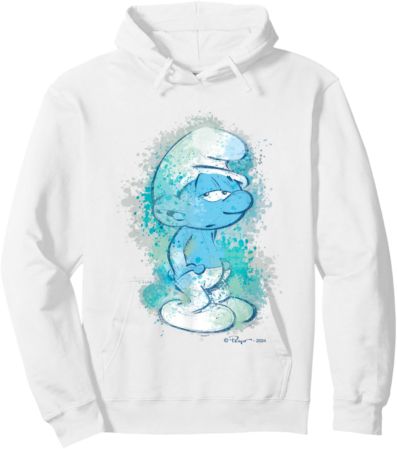 The Smurfs Lazy Smurf Watercolor Portrait Distressed Hoodie - Hoodie | White