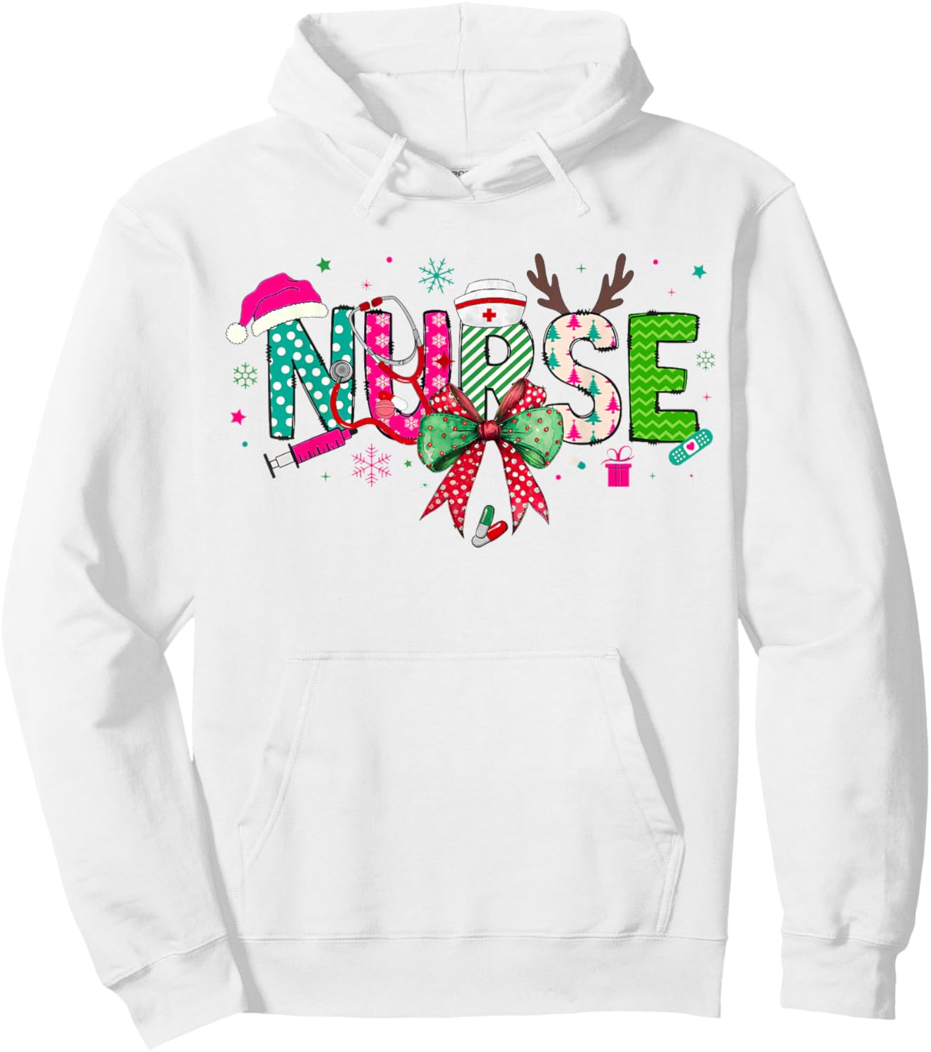 Christmas Nurse Stethoscope Xmas Coquette Bow Nursing School Hoodie - Hoodie | White