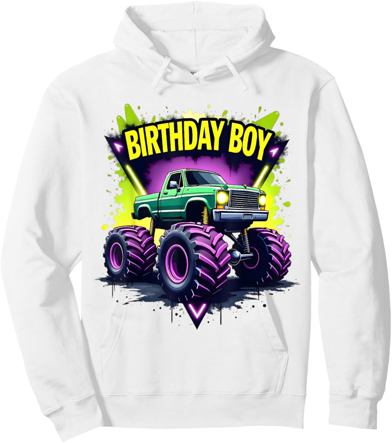 Birthday Boy Monster Truck Birthday Party Kids Boys Hoodie - Hoodie | White