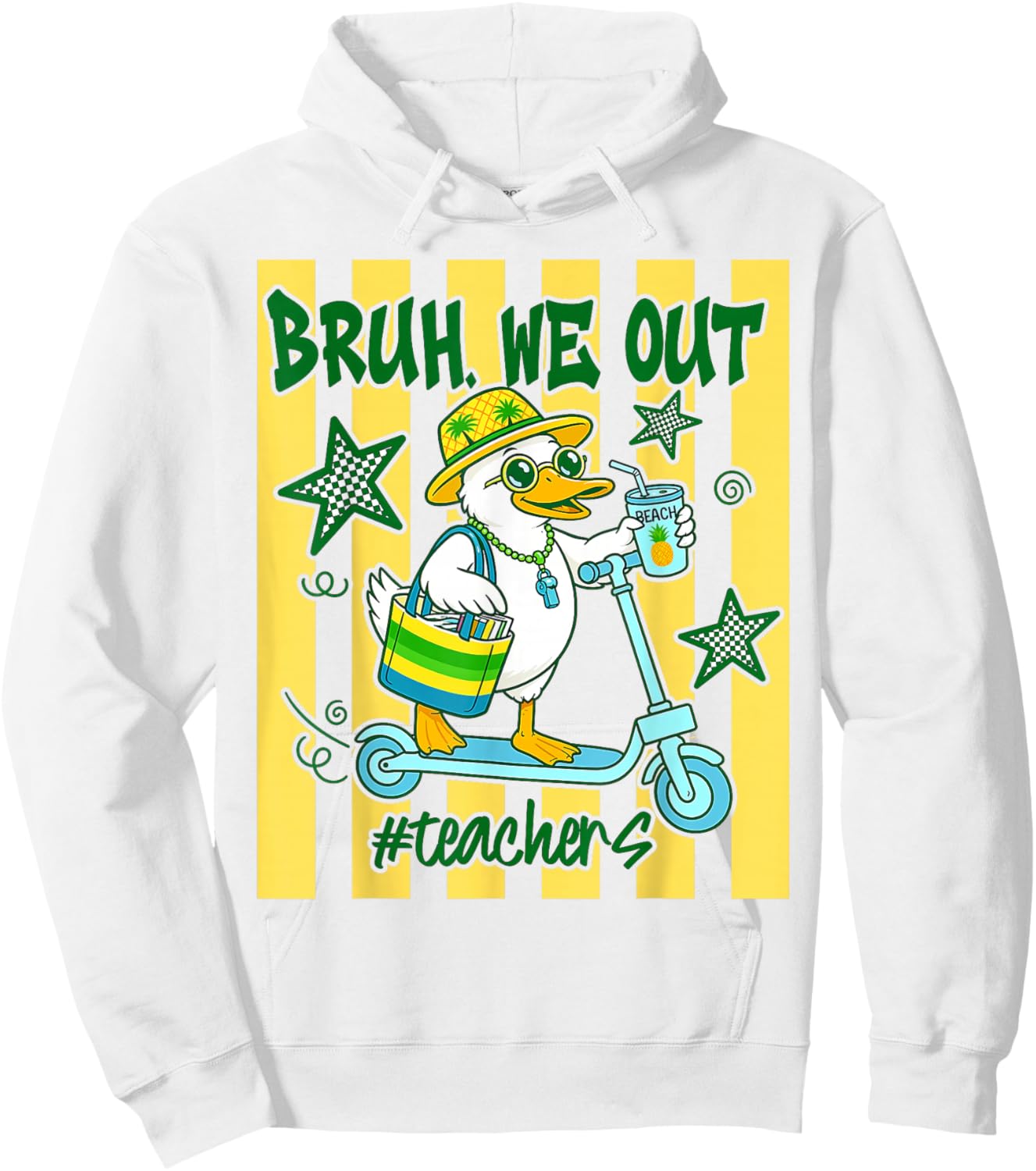 Bruh We Out Teachers Last Day of School Goose Teacher Hoodie - Hoodie | White