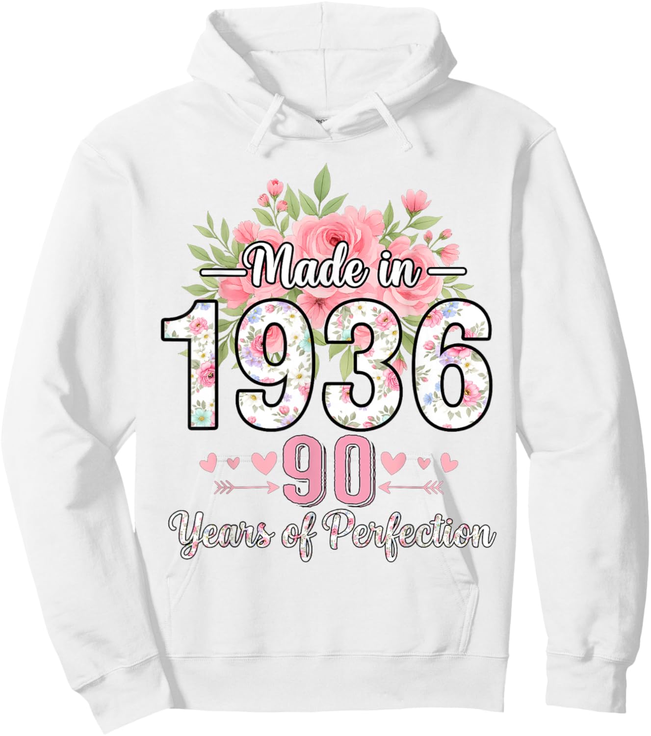 Cadeaux Floraux pour 90e Anniversaire pour Femmes de 90 Ans, fabriqués en 1936 Hoodie - Hoodie | White