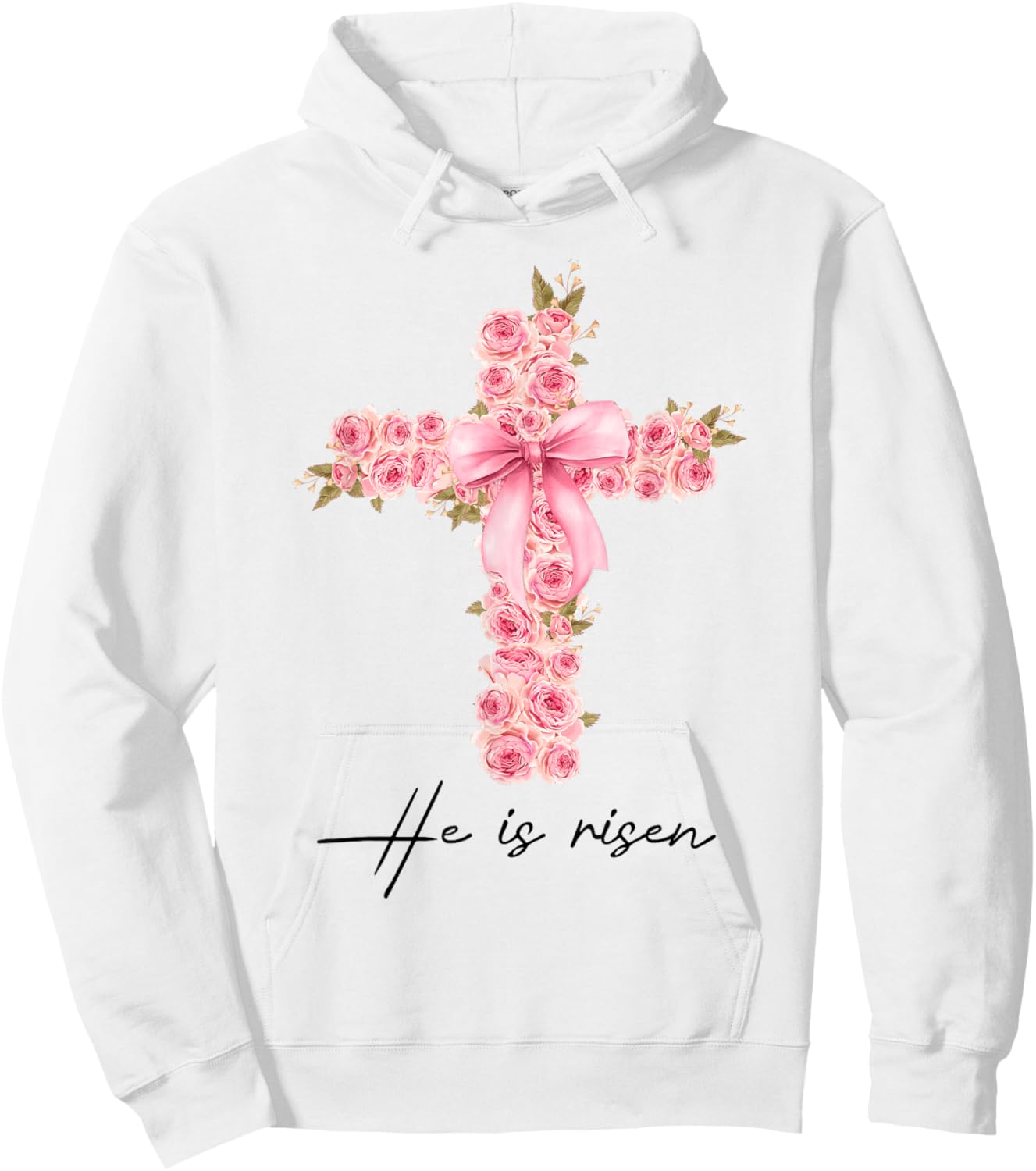 He Is Risen Coquette Bow Floral Cross Faith Easter Christian Hoodie - Hoodie | White