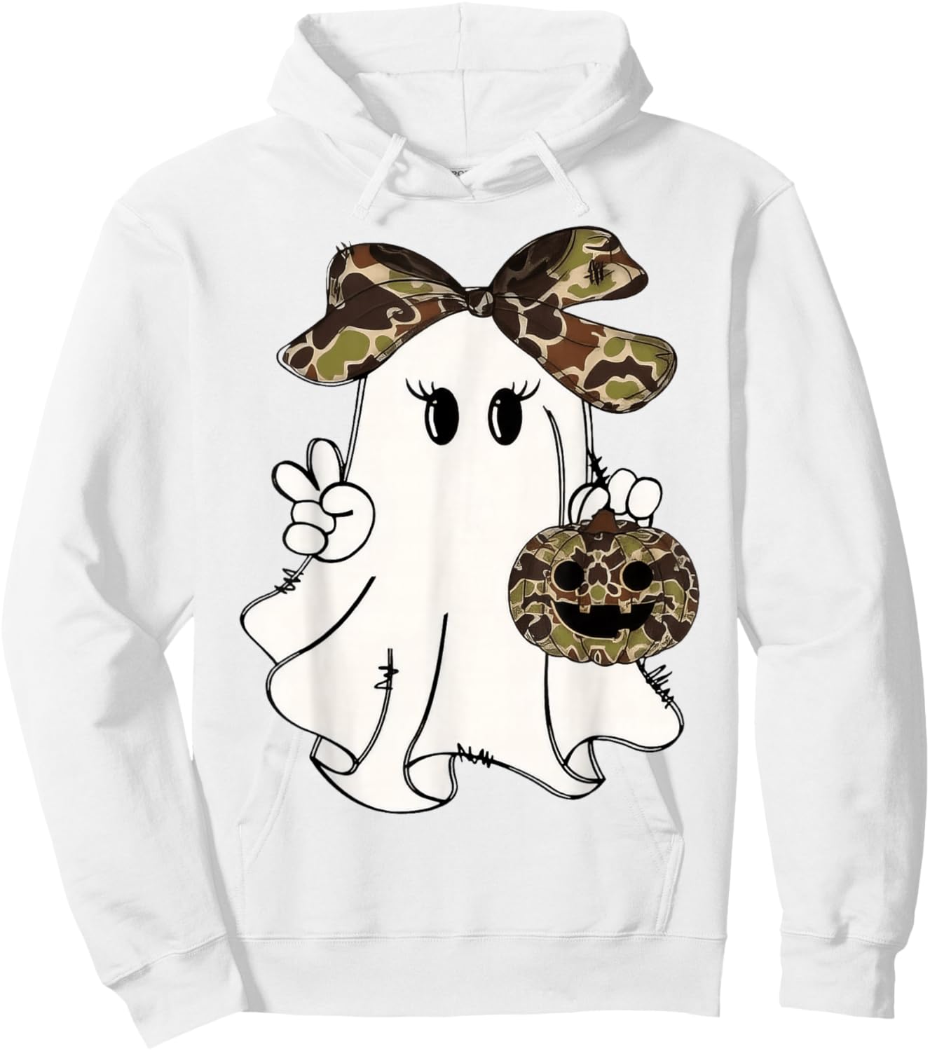 Funny Halloween Camouflage Camo Ghost Hello Hunting Season Hoodie - Hoodie | White