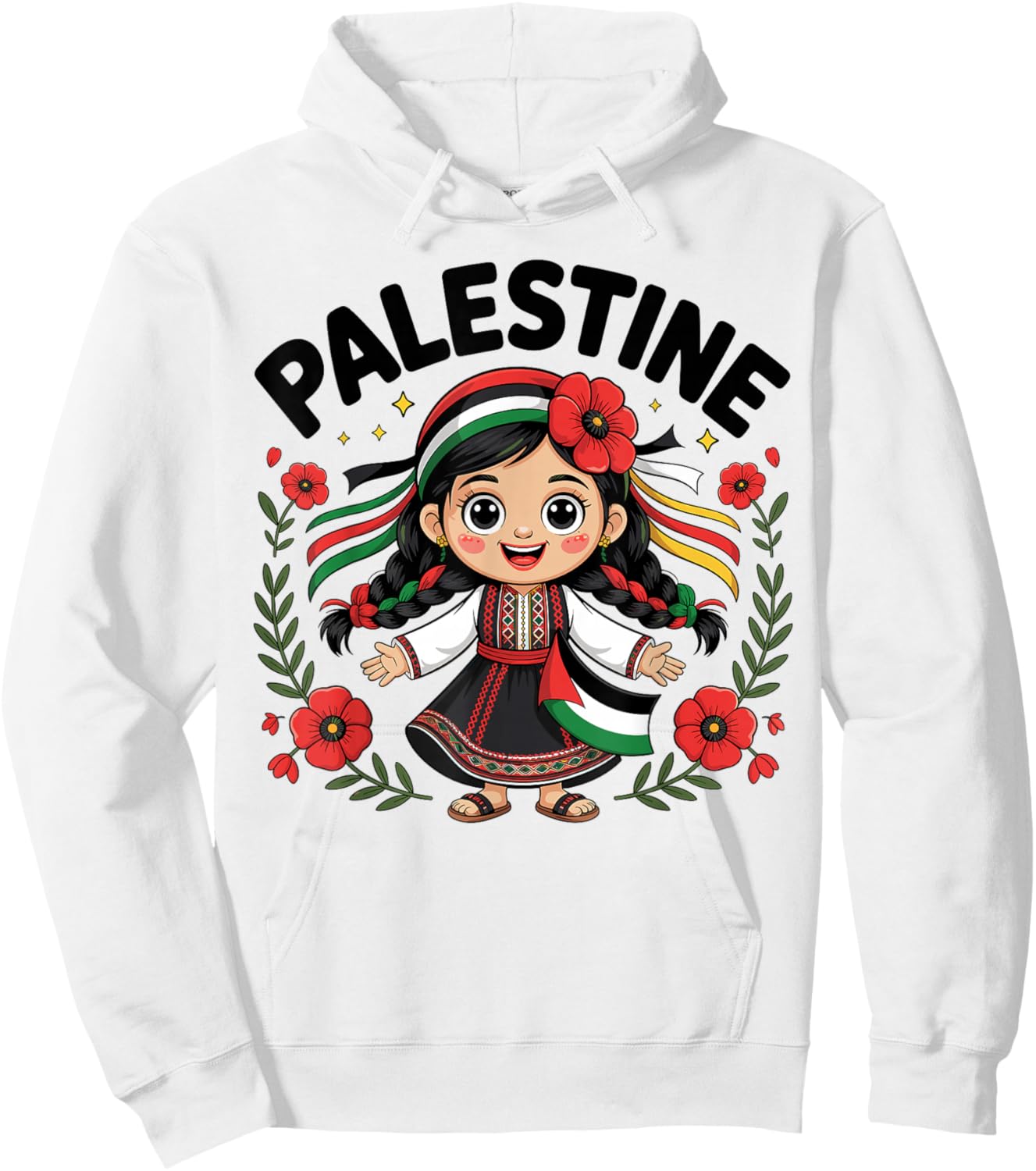Cute Palestinian Girl in Traditional Embroidery Dress Kids Hoodie - Hoodie | White