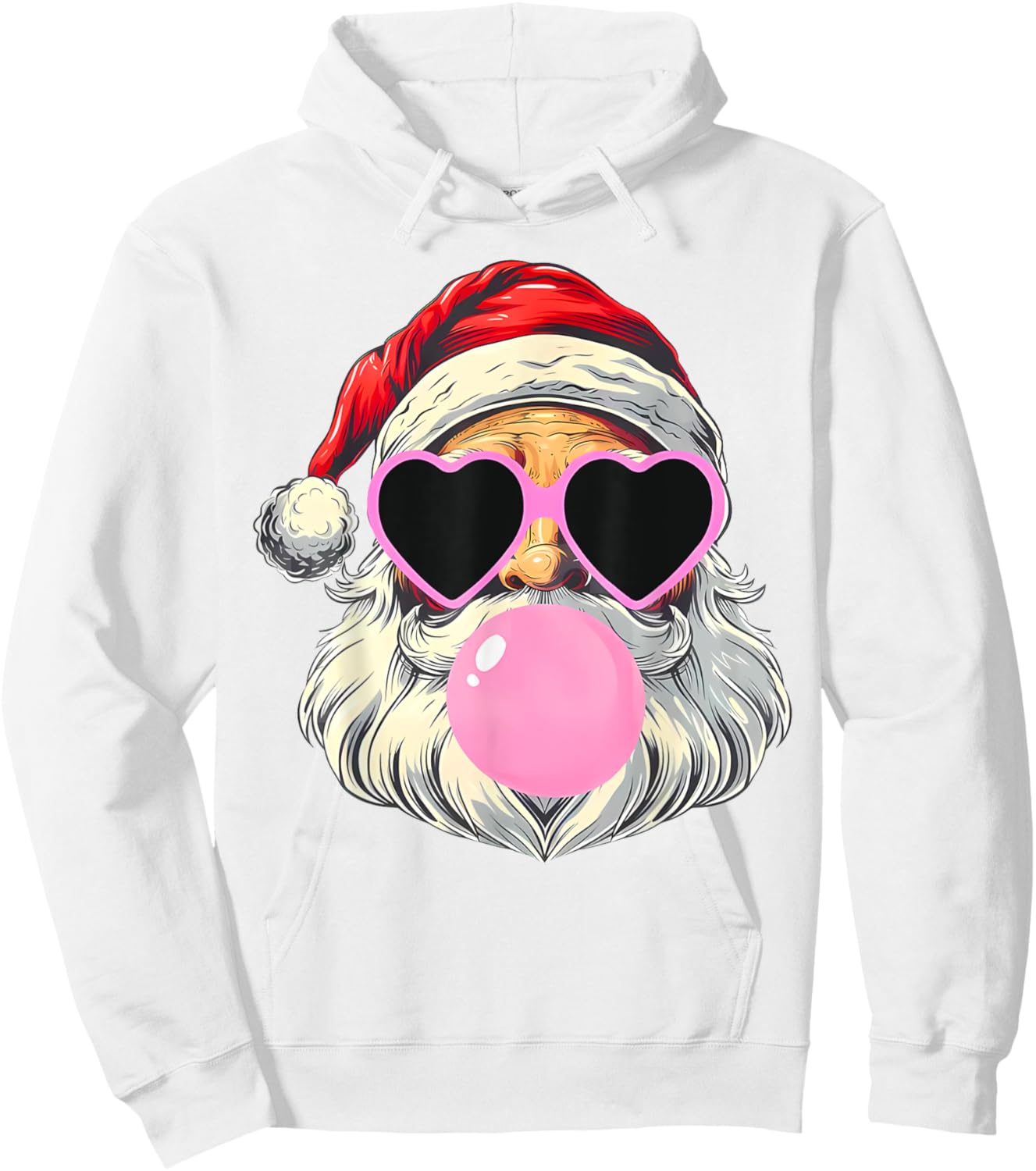 Santa Claus Blowing Bubble Gum Pink Sunglasses Christmas Hoodie - Hoodie | White