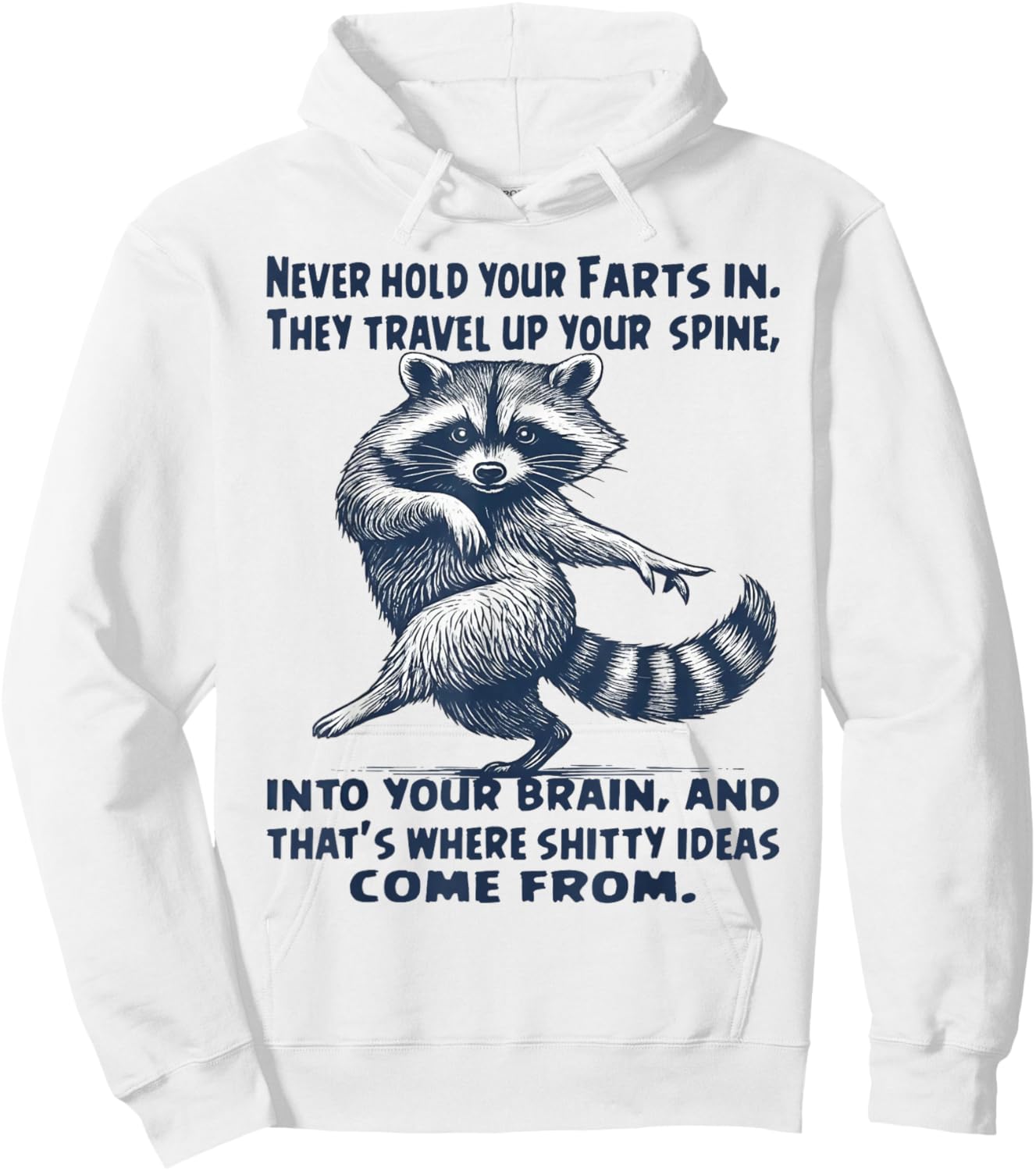 Raccoon Never Hold Your Farts in They Travel Up Your Spine Hoodie - Hoodie | White