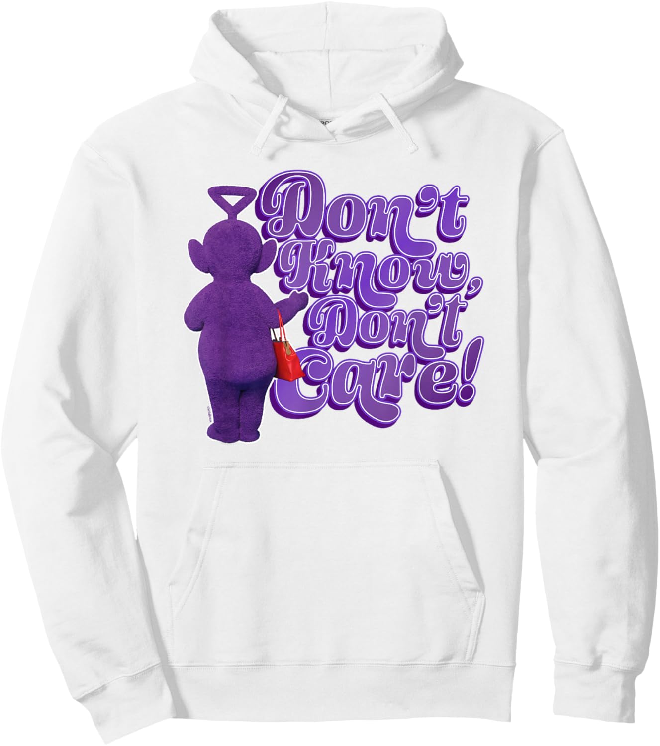 Teletubbies Tinky Winky Don't Know Don't Care Purple Hoodie - Hoodie | White