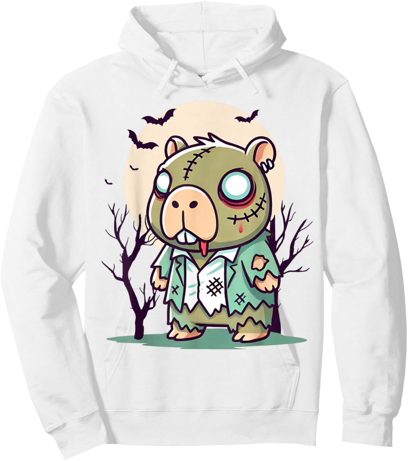 Creepy Zombie Capybara Cartoon Halloween Hoodie - Hoodie | White