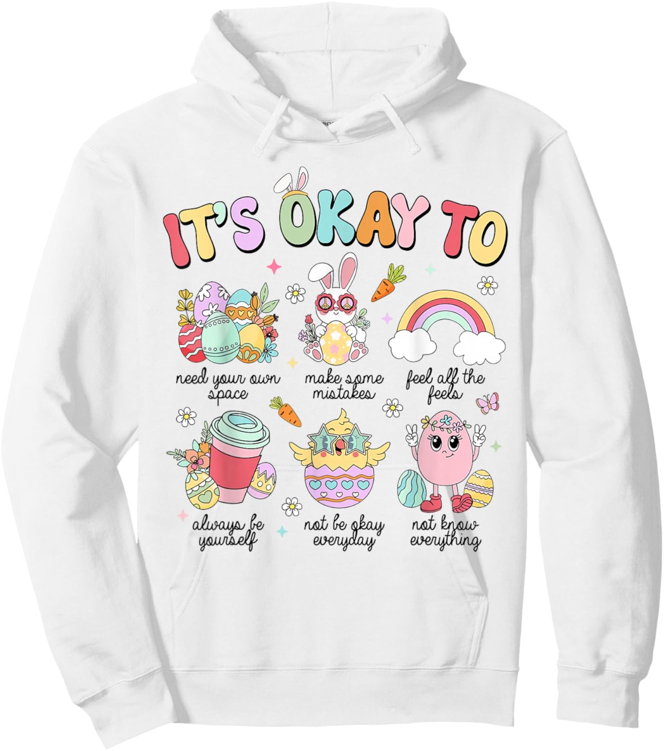 Cute It's Okay Teacher School Counselor Easter Day Bunny Egg Hoodie - Hoodie | White