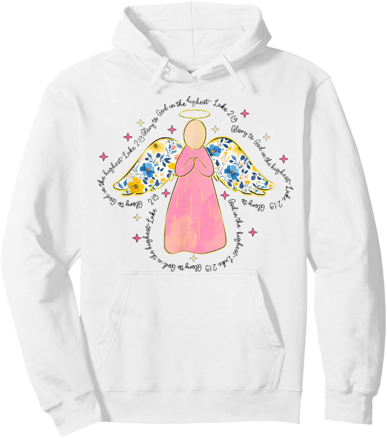 Silhouette Pink Floral Angel God, Beautiful Christmas Angel Hoodie - Hoodie | White