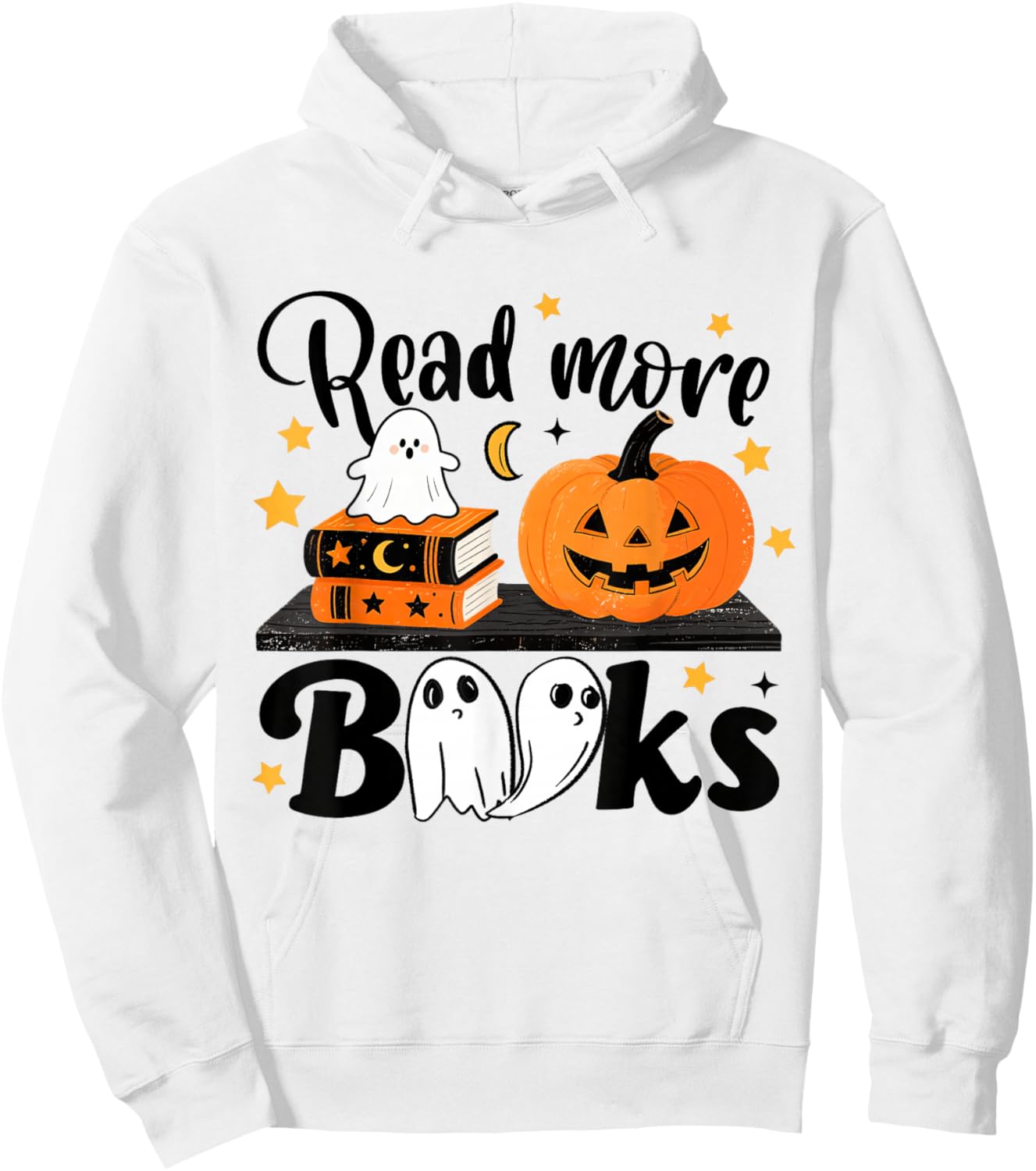 Read More Books Ghost Halloween Pumpkin Bookish Librarian Hoodie - Hoodie | White