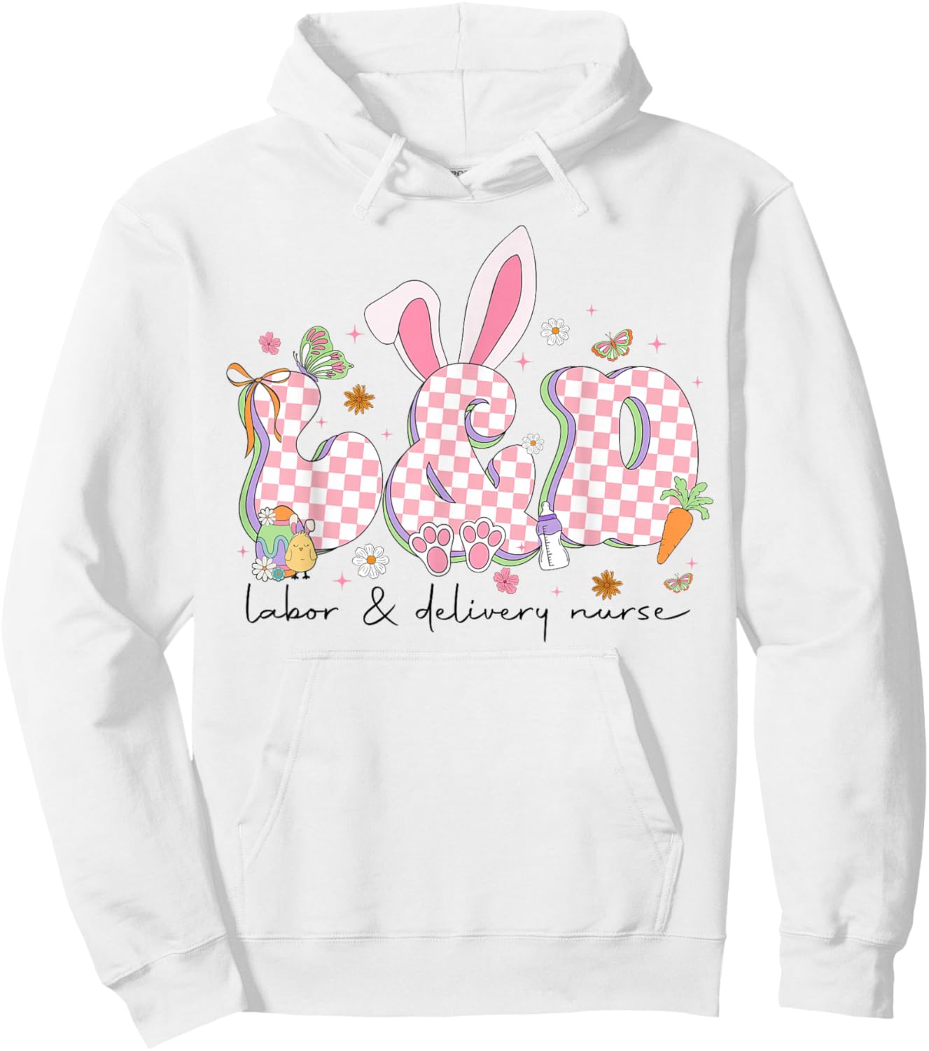 Easter Nurse Life Labor and Delivery NICU Nursing Bunny Ear Hoodie - Hoodie | White