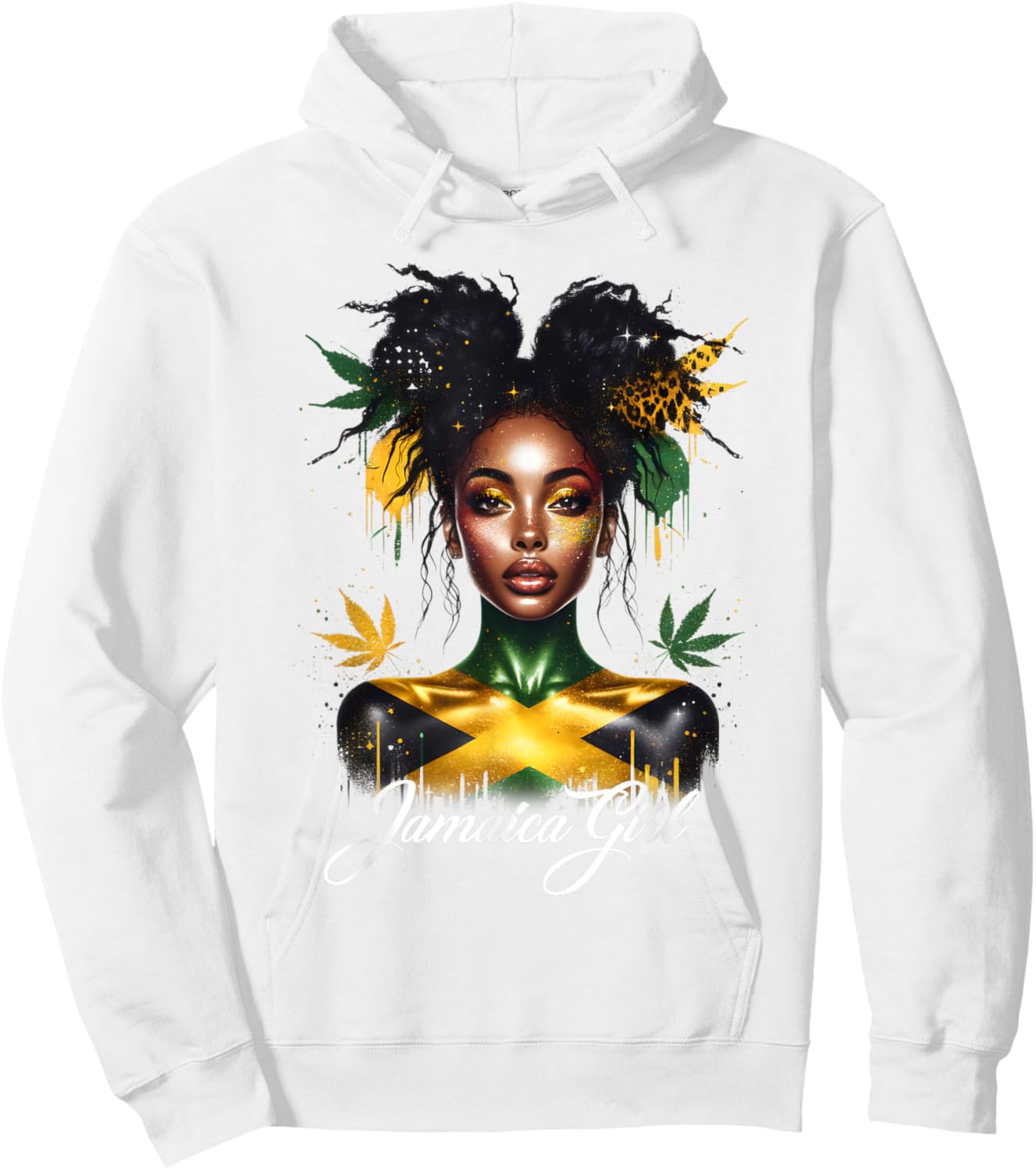 Woman Afro Jamaican Girl Jamaica Flag Pride Black Messy Bun Hoodie - Hoodie | White