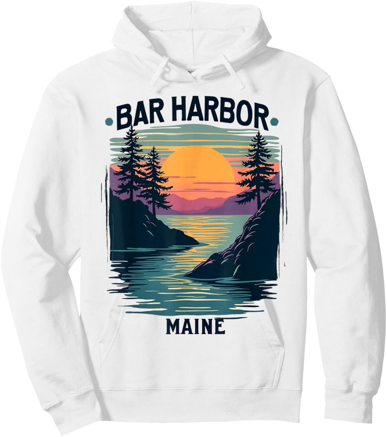 Bar Harbor Maine Vintage Sunset Scenic Hoodie - Hoodie | White