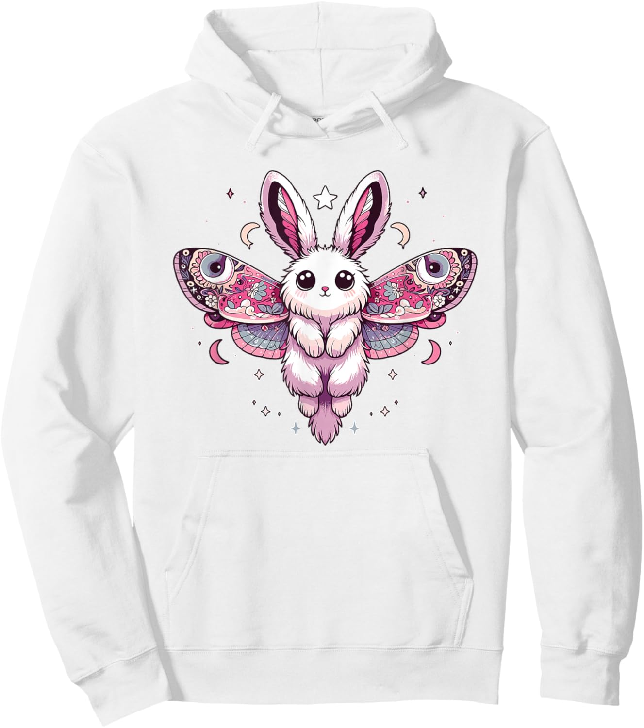 Kawaii Pastel Goth Cute Creepy Bunny Moth Hoodie - Hoodie | White