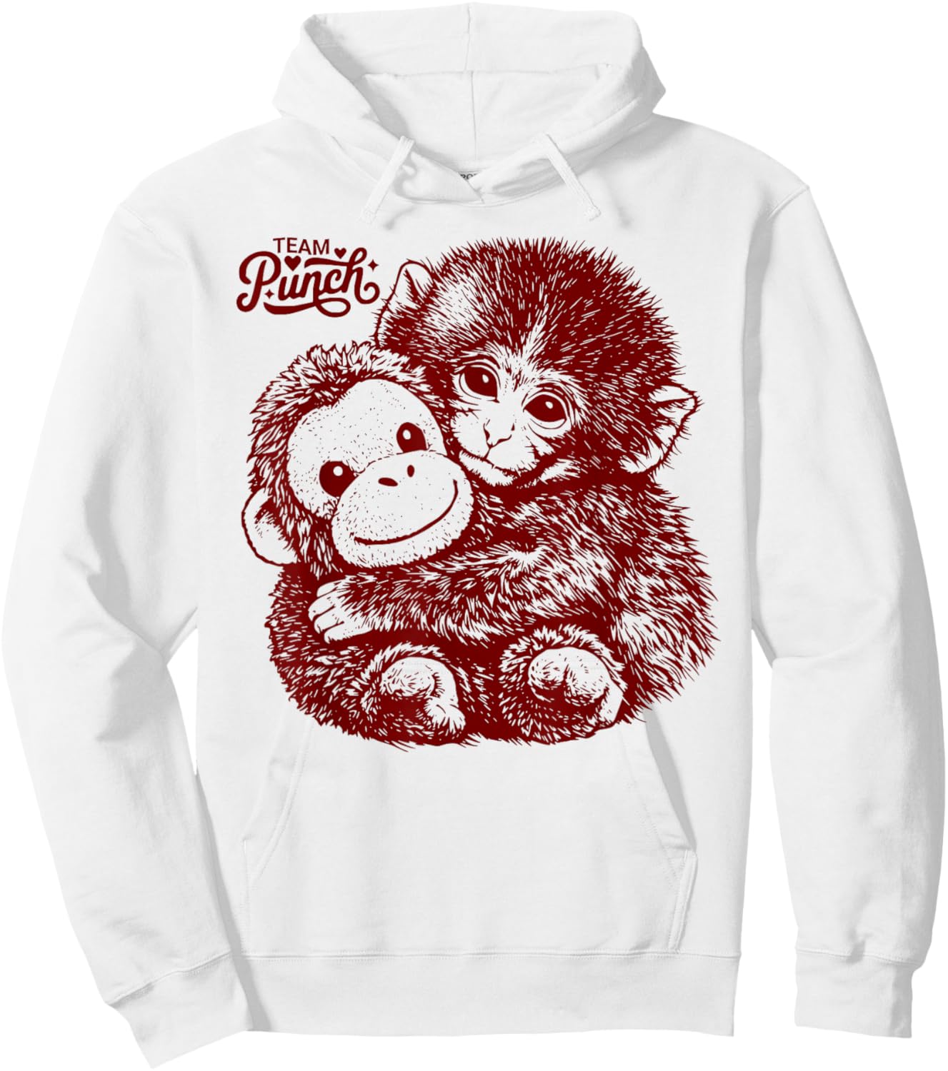 Team Punch Monkey with Plush Orangutan Cute Viral Hoodie - Hoodie | White