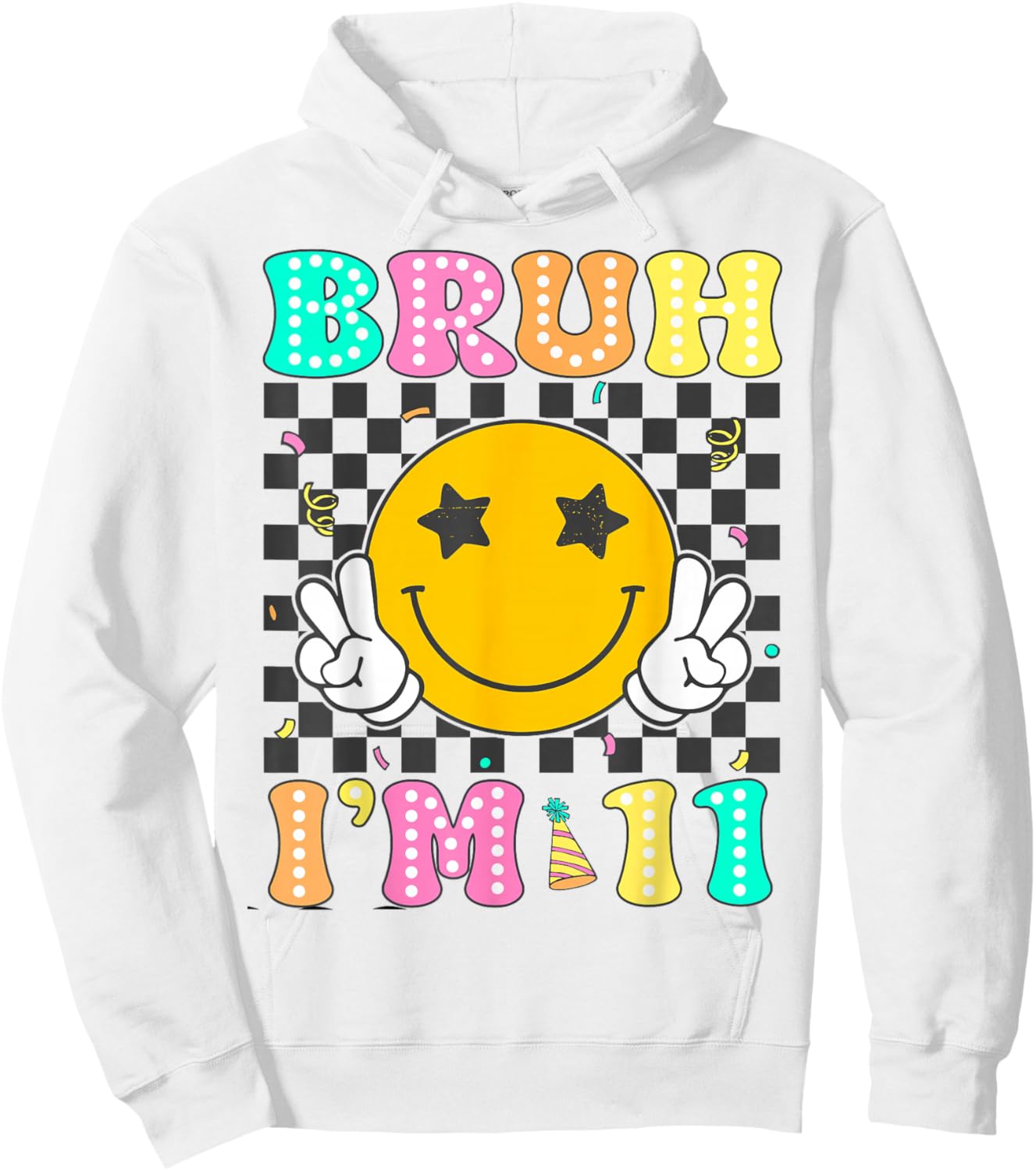 Bruh I'm 11 Years Old Boys Girls Retro Groovy 11th Birthday Hoodie - Hoodie | White