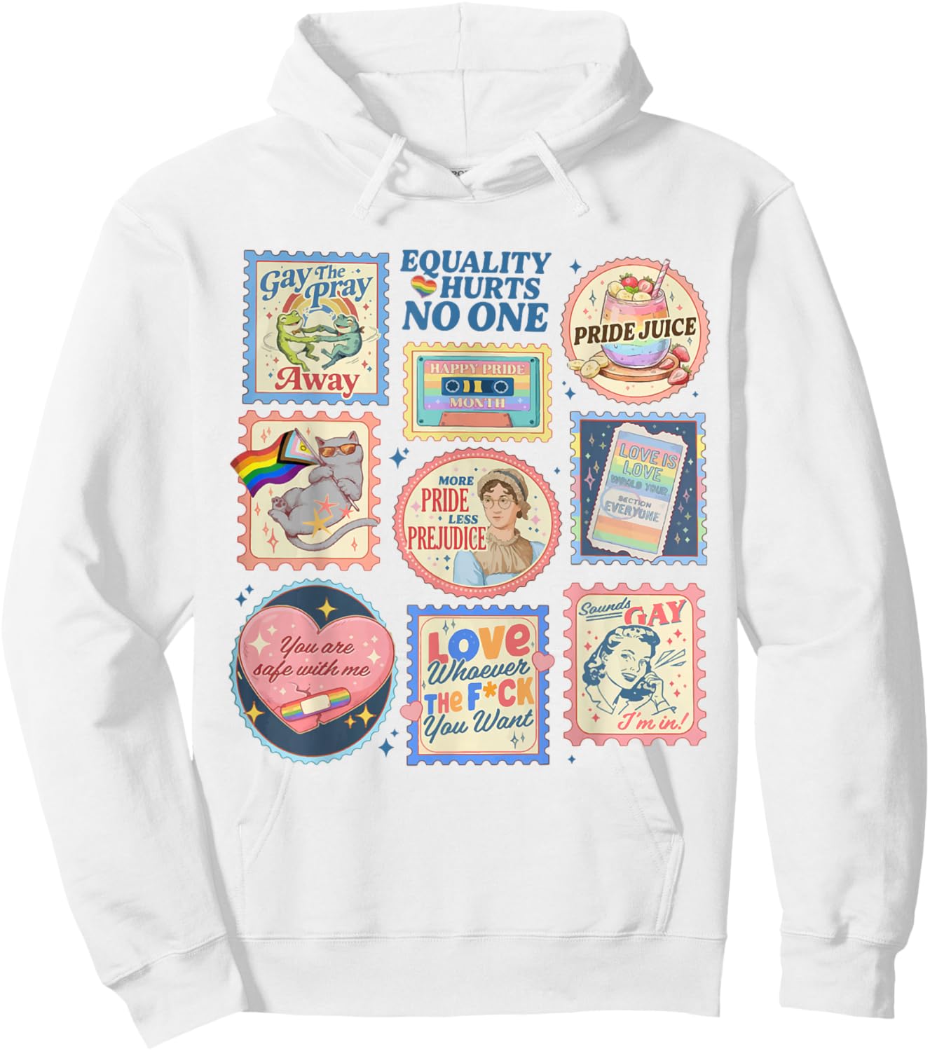 Retro Pride Month LGBTQ Stamps You are Safe with Me Gay Ally Hoodie - Hoodie | White