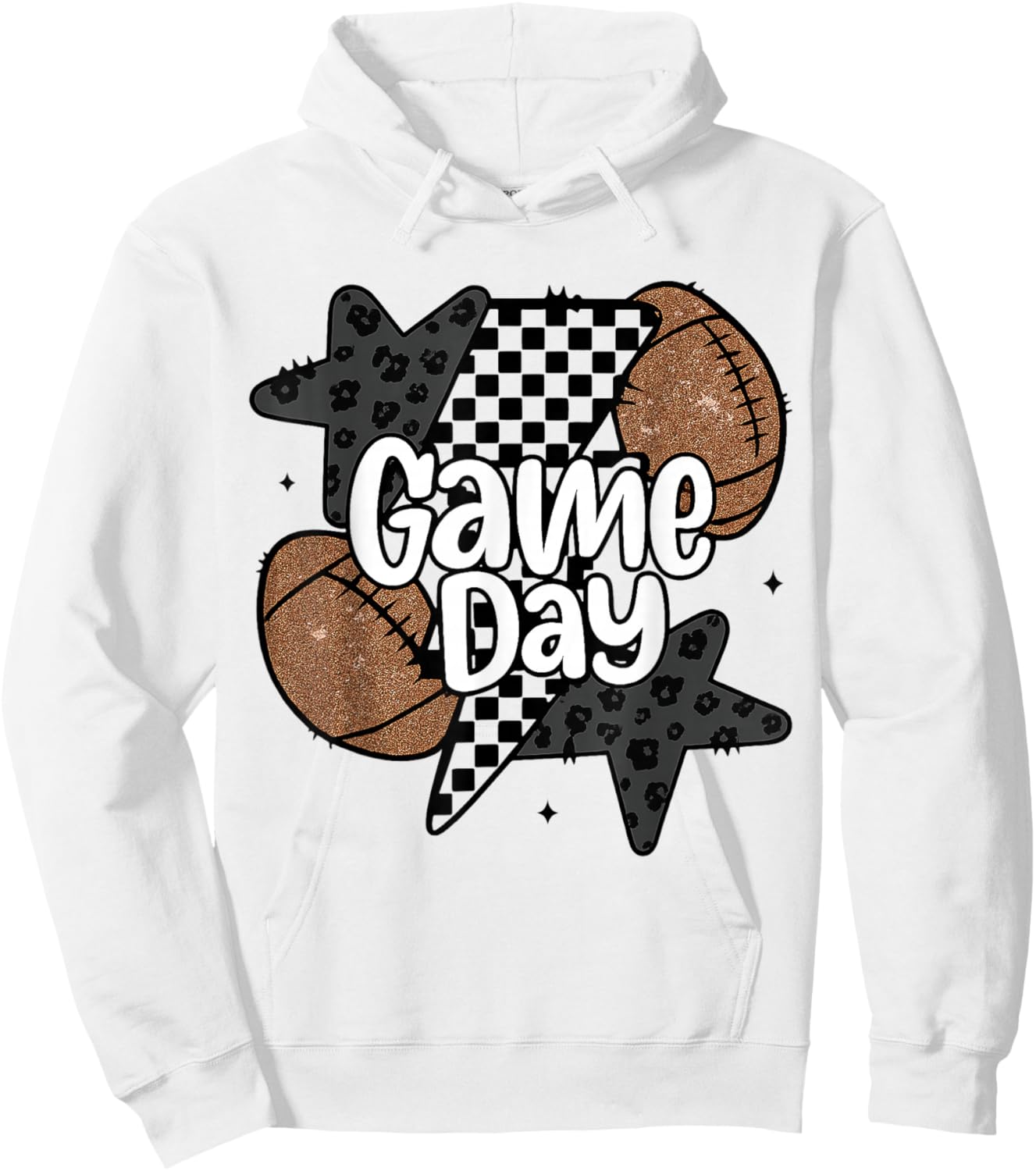 Funny Game Day Football Retro Checkered Leopard Gifts Family Hoodie - Hoodie | White