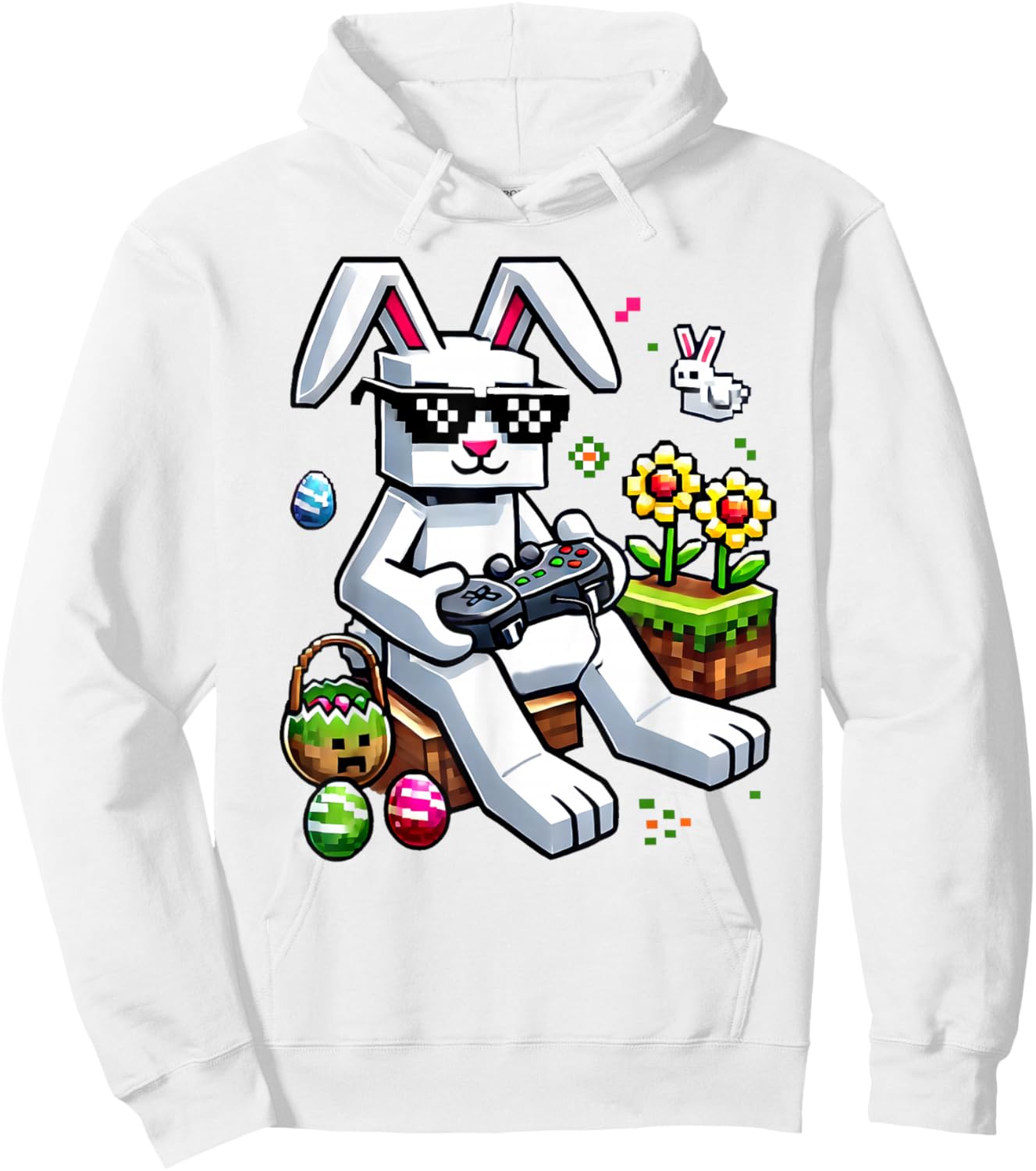 Boys Happy Easter Day Bunny Egg Video Game Kids Gamer Hoodie - Hoodie | White