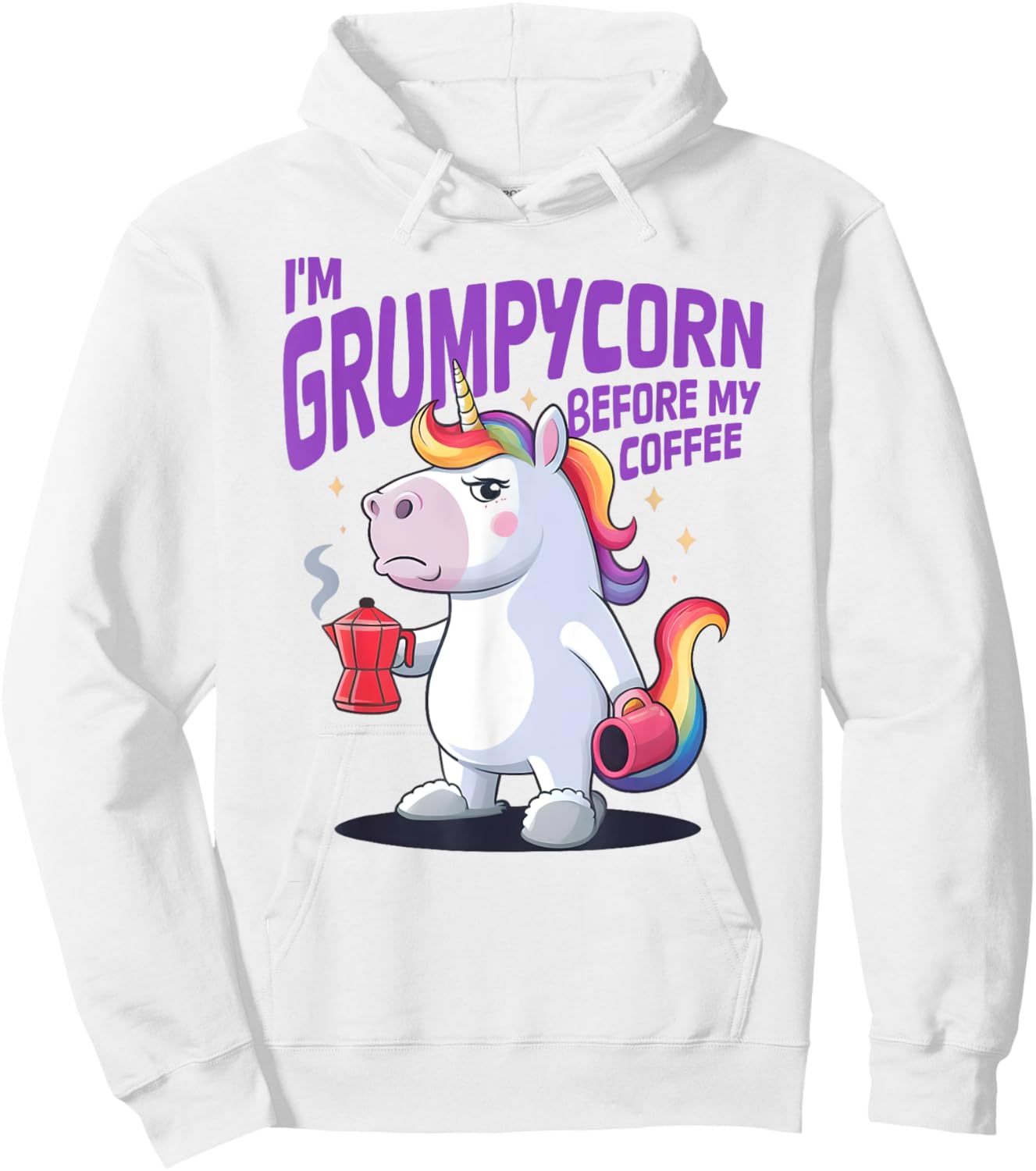 I'M GRUMPYCORN BEFORE MY COFFEE X Unicorn Angry with Coffee Hoodie - Hoodie | White