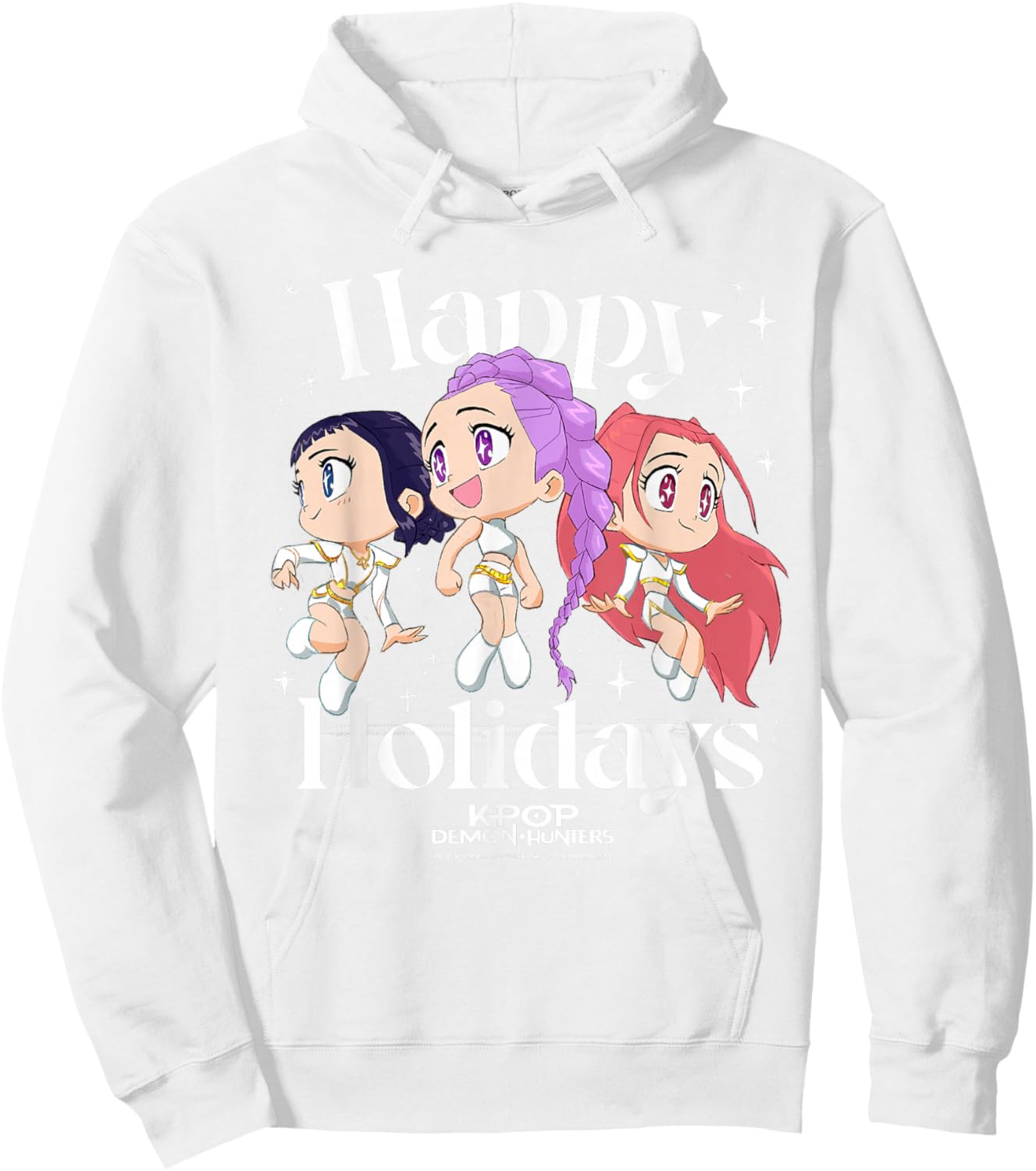 KPop Demon Hunters Huntrix Group Happy Holidays Hoodie - Hoodie | White