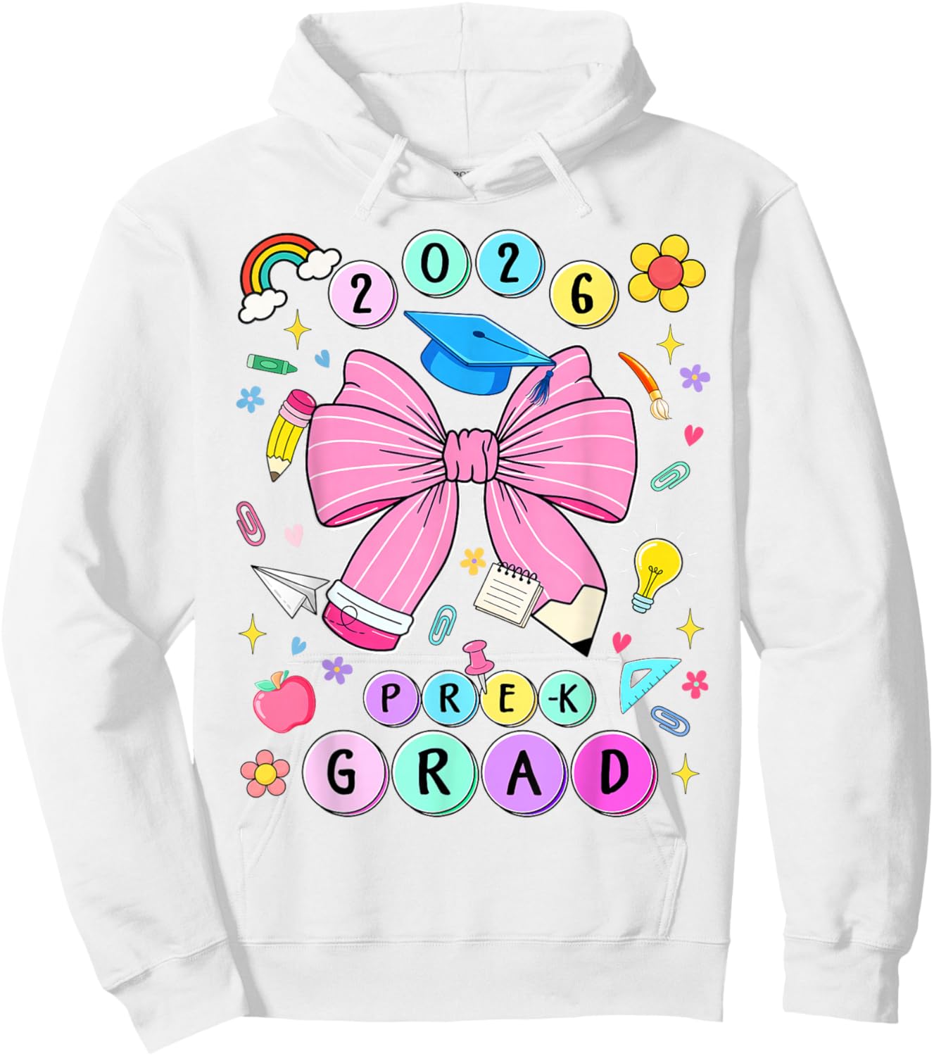 Cute Pre-K Graduation 2026 Prek Grad Coquette Bow Pencil Hoodie - Hoodie | White